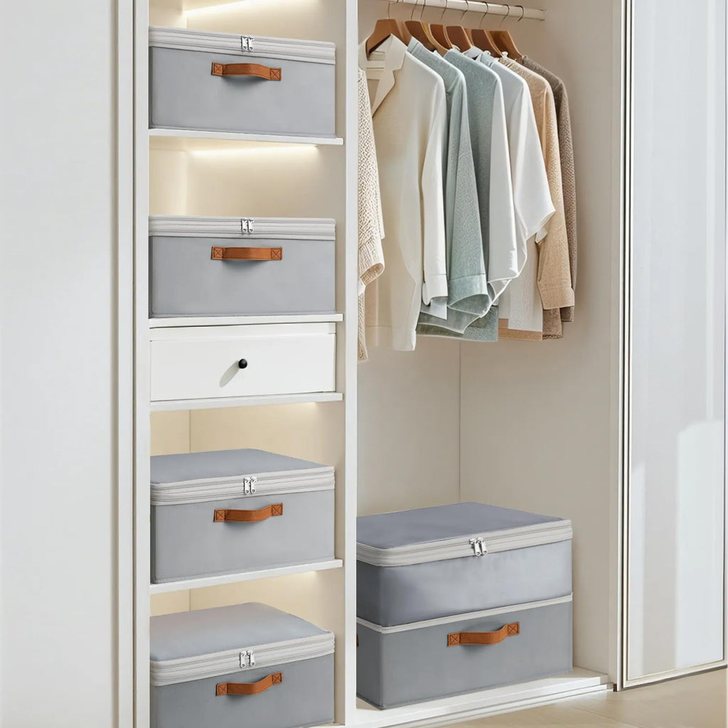 Homsorout Large Closet Storage Bins - Compression Organizer Bins, Stackable Closet Organizer, Expandable Under Bed Storage Containers for Clothes, Towels, Sheet, 2 Pack, Beige
