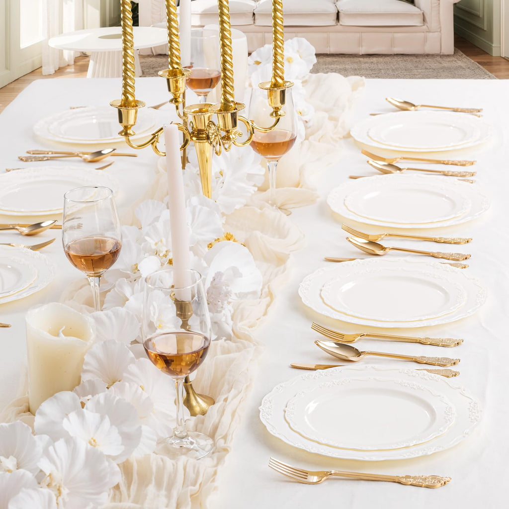 DaYammi 60PCS White Plastic Plates, Heavy Duty White Disposable Plates Premium 10inch Dinner Plates Hard Plastic Plates Disposable for Party Wedding Bridal Shower