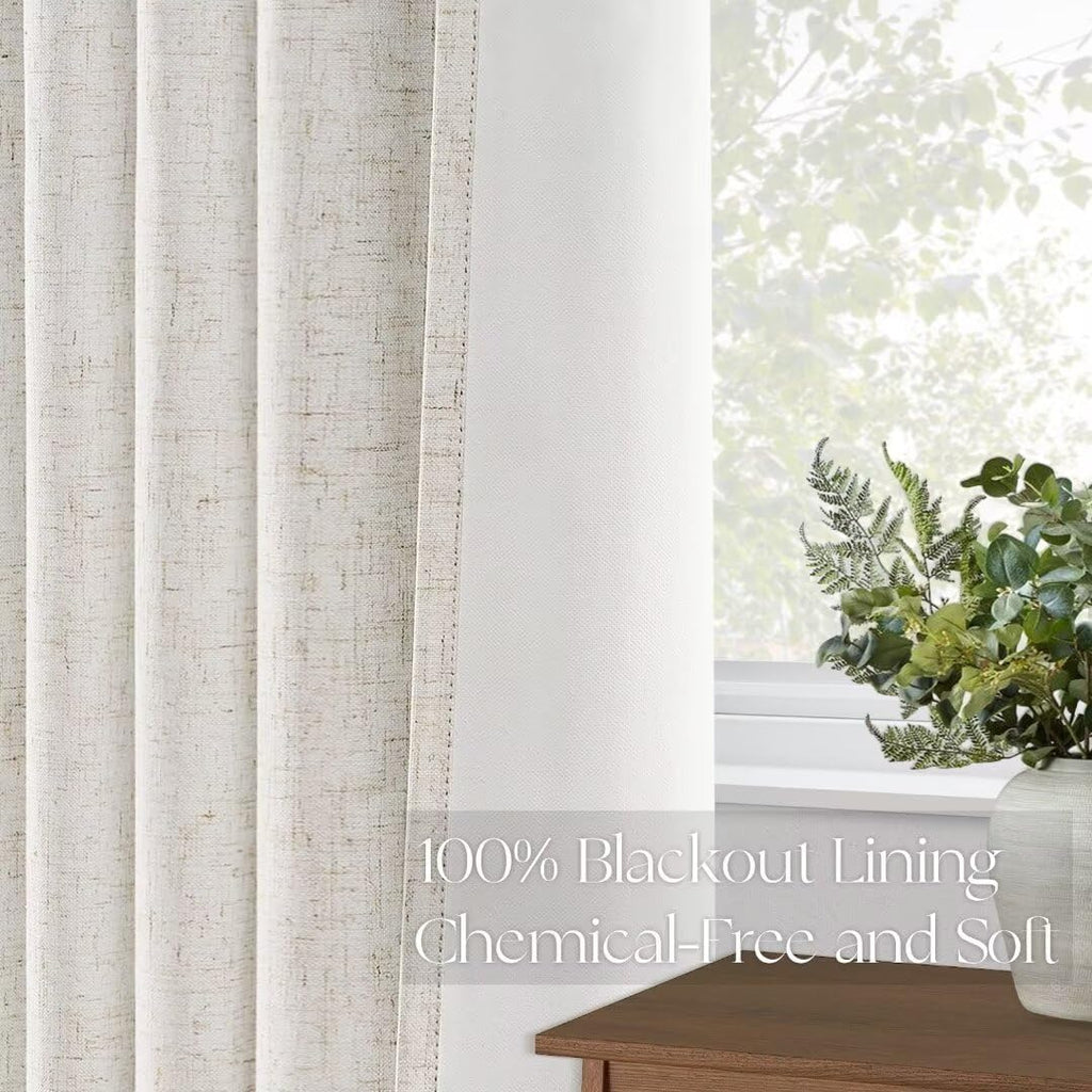 Topfinel Extral Wide Curtains, Pinch Pleated 100% Blackout Linen Luxury Drapery with Hooks for Patio Sliding Door Large Window Living Room Track System, 72" Wx102 L 2 Panel