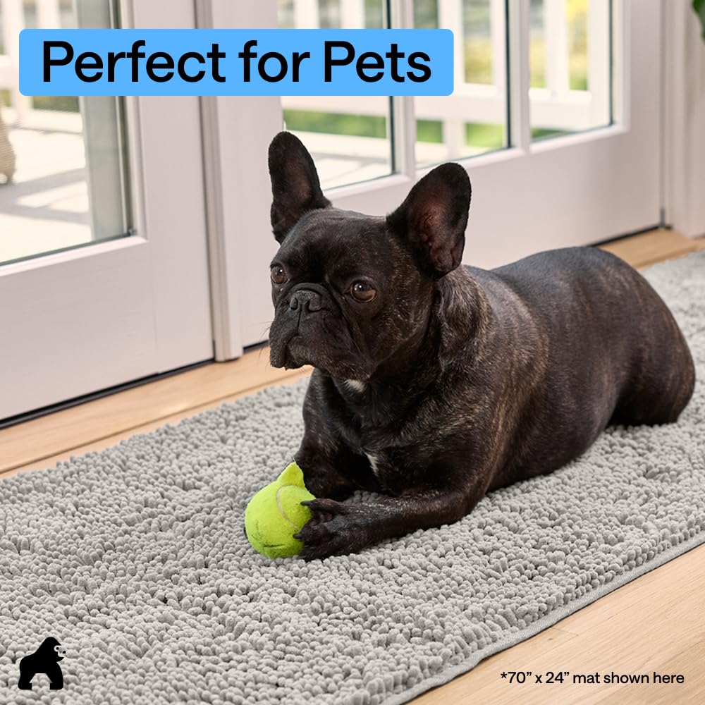 GORILLA GRIP SoakSTOPPER Dog Door Mat, Machine Washable Rug Absorbent Doormat Captures Moisture Mud Dirt, Quick Dry Soft Chenille Entryway Rugs Indoor Entrance Mats for Dog Paws, 24x17 Grey