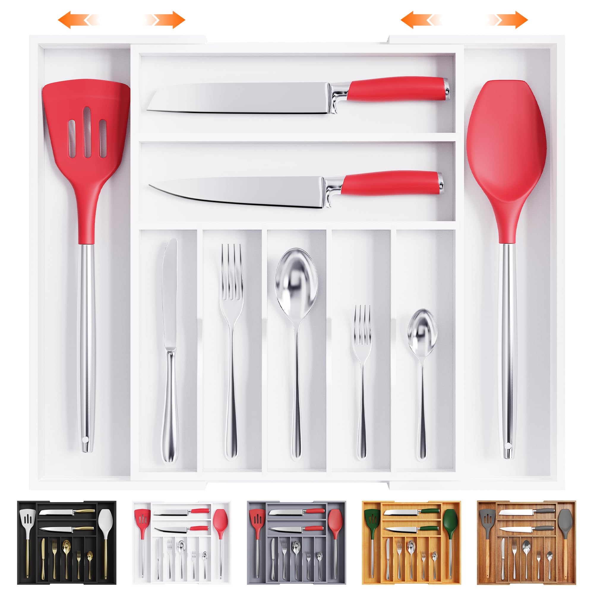 Bellsal Silverware Organizer Kitchen Drawer Organizer Expandable Bamboo Utensil Holder Cutlery Tray for Kitchen Utensil and Flatware Bedroom Office