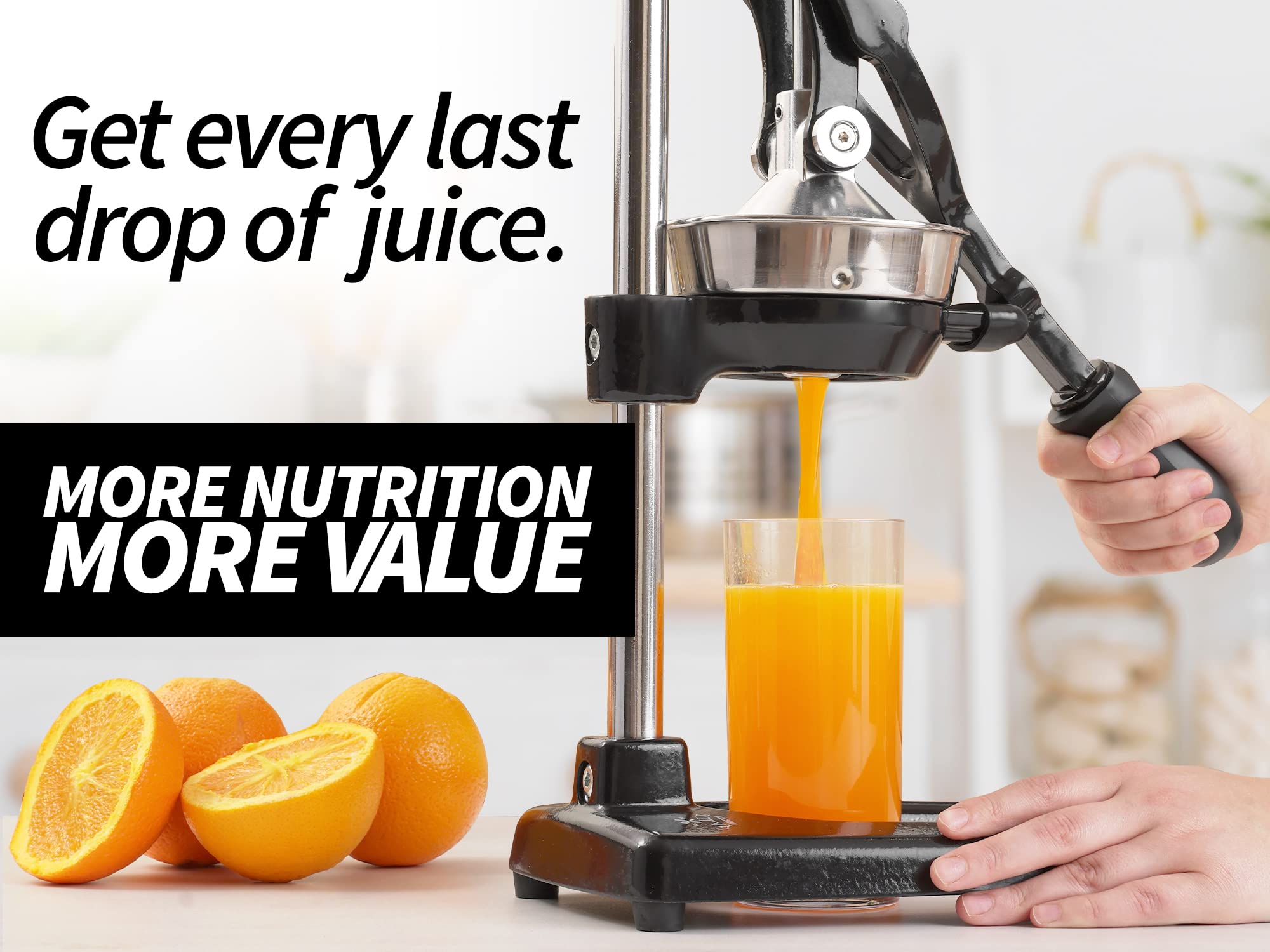 Zulay Kitchen Cast Iron Juicer - Easy-to-Clean Heavy-Duty Manual Juicer, Professional Citrus Juicer - Stainless Steel Lemon Squeezer - Manual Citrus Press & Orange Squeezer - Orange Juicer (Black)