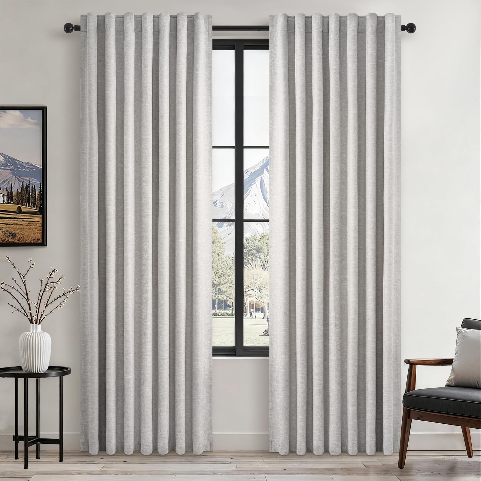 Topfinel Cream Linen Blackout Curtains 84 Inch Long for Bedroom Living Room, Ivory Pinch Pleat Back Tab Full Blackout Drapes Farmhouse Boho Curtains for Window, White Neutral Curtains 52" X 84" 7 FT