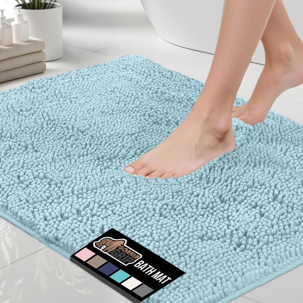 GORILLA GRIP Bath Rug Mat, Thick Soft Absorbent Chenille, Quick Dry Microfiber Mats, Rubber Backing Washable Shower Floor Rugs, US Designed Bathroom Bathmat Home Decor Accessories, 24x17, Grey