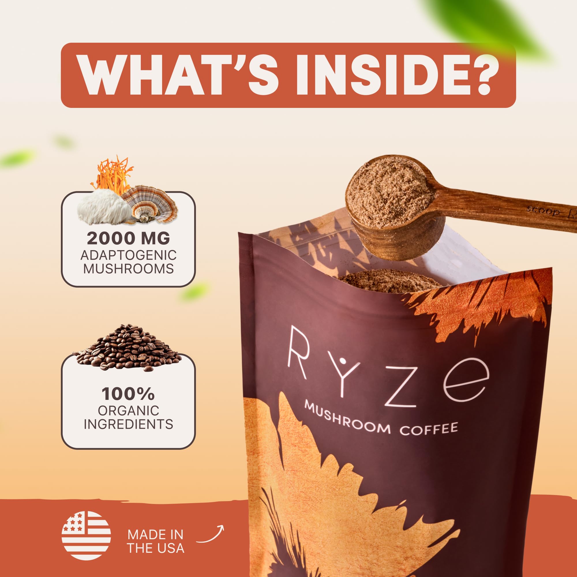 RYZE SUPERFOODS Mushroom Medium Roast Coffee Starter Kit, USDA Organic Instant Coffee with 6 Adaptogenic Mushrooms and for Energy, Focus, Digestion, Immunity with Lions Mane & Turkey Tail 60 Serving