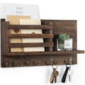 Key & Mail Holder for Wall - Rustic Natural Paulownia Wood, 4 Double-Hook Hangers - Wall Mounted Organizer for Decor, Bags, Accessories - Hardware & Manual Included (Brown)