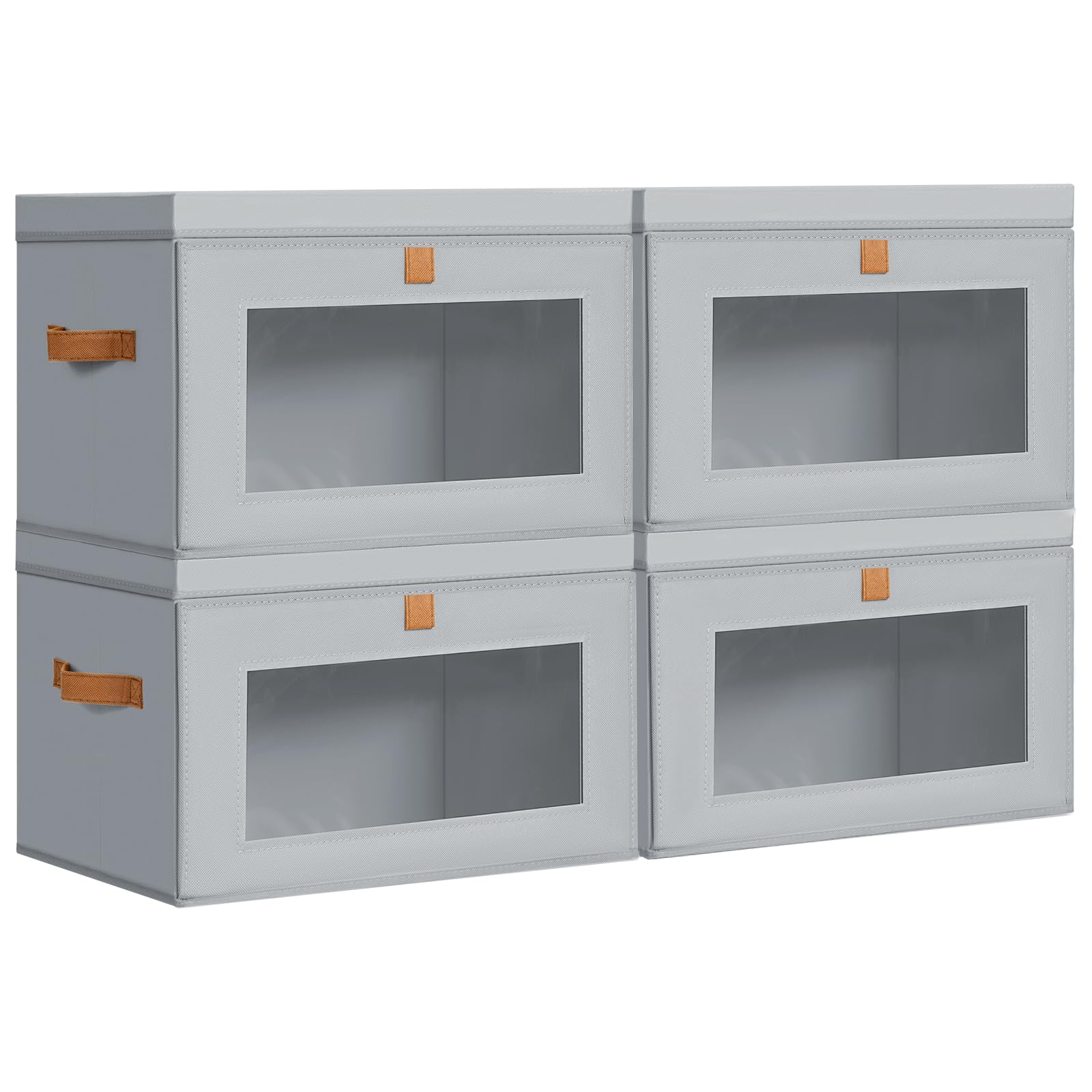 Homsorout Large Storage Bins with Lids - Fabric Collapsible Closet Storage Organizer with Window & Handles, Stackable Decorative Storage Boxes for Clothes, Blankets, Sweaters, 6 Pack, Beige