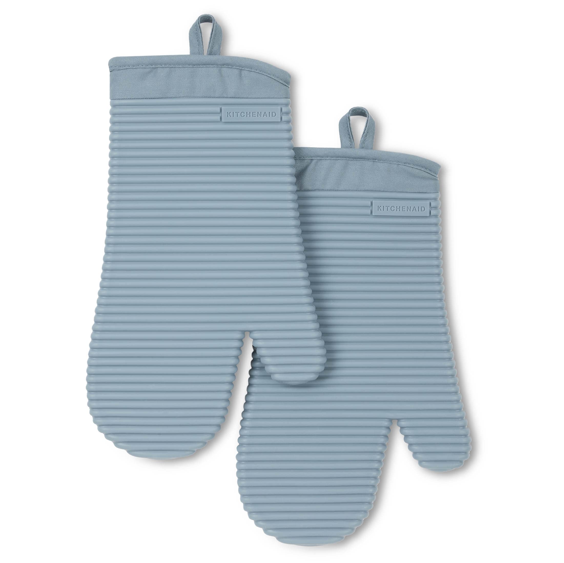 KITCHENAID Ribbed Soft Silicone Oven Mitt 2-Pack Set, 7.5"x13", Milkshake