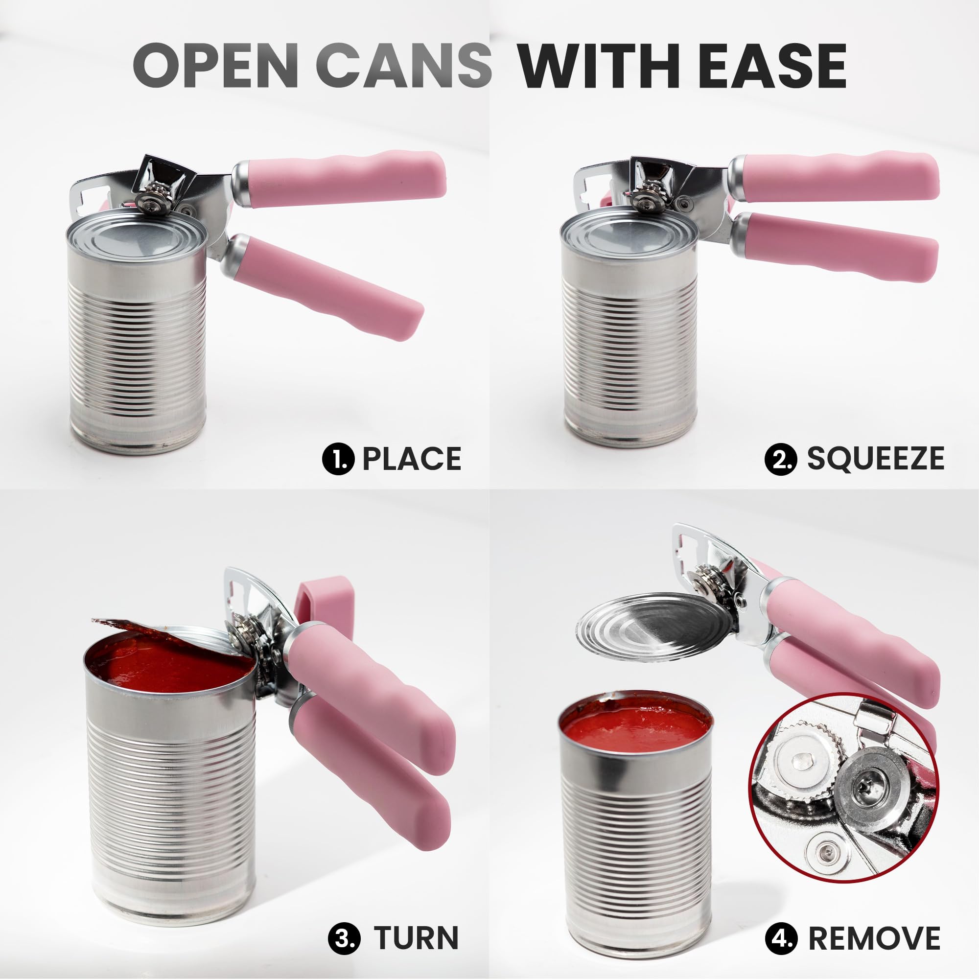 Zulay Kitchen COMFY™ Can Opener Manual with Bottle Opener - Rust Proof Stainless Steel Manual Can Opener With Turn Knob & Comfy Soft Grip Handles - Black