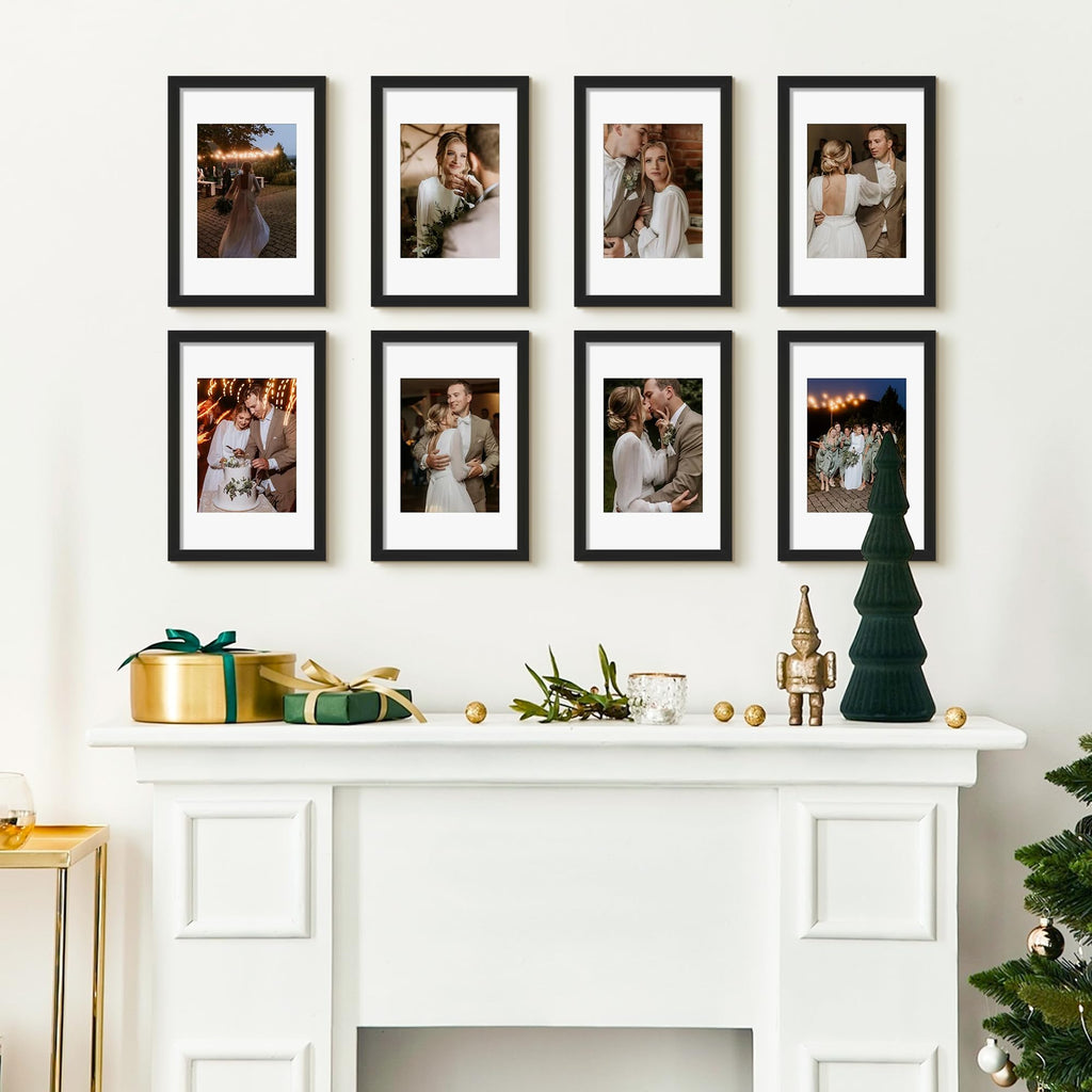 upsimples 5x7 Picture Frame Set of 10, Display Pictures 4x6 with Mat or 5x7 Without, Multi Photo Frames Collage for Wall or Tabletop Display, Black