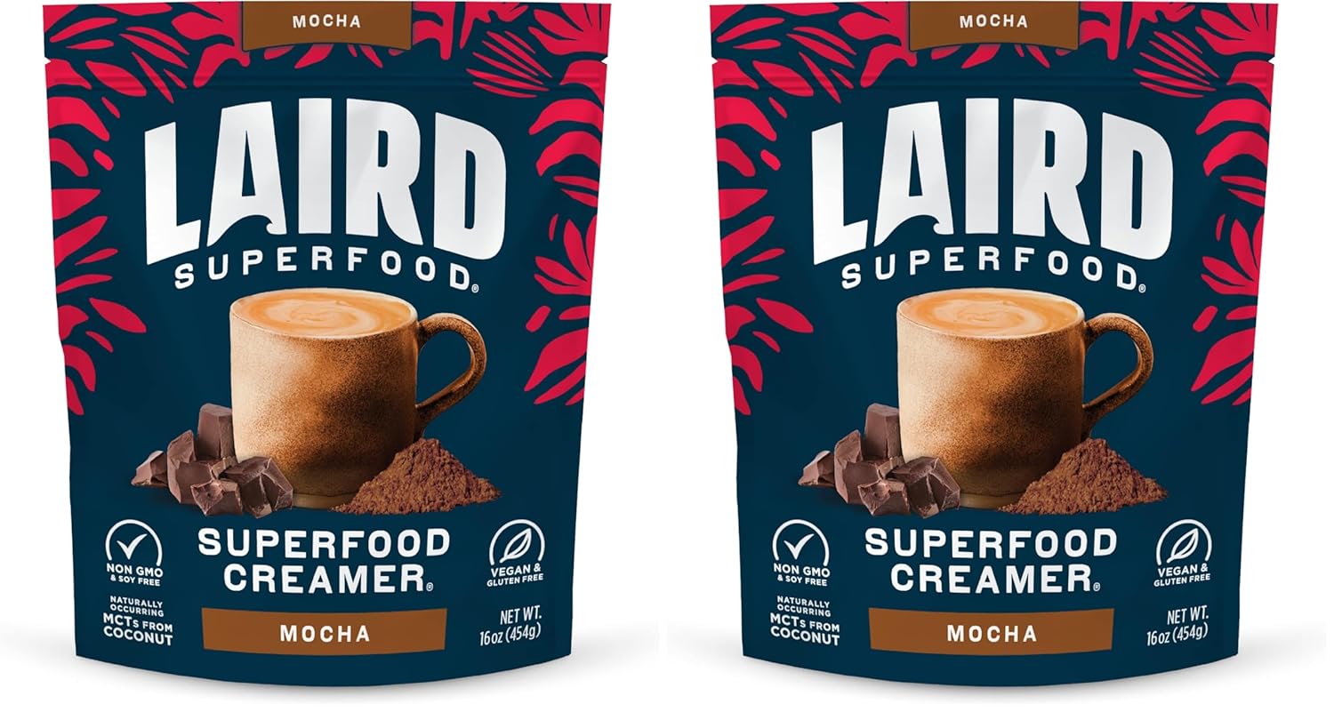 Laird Superfood Non-Dairy Coconut Powder Creamer - Sweet & Creamy + Adaptogens - Superfood Creamer with Functional Mushrooms - Non-GMO, Vegan, 8 oz. Bag, Pack of 1