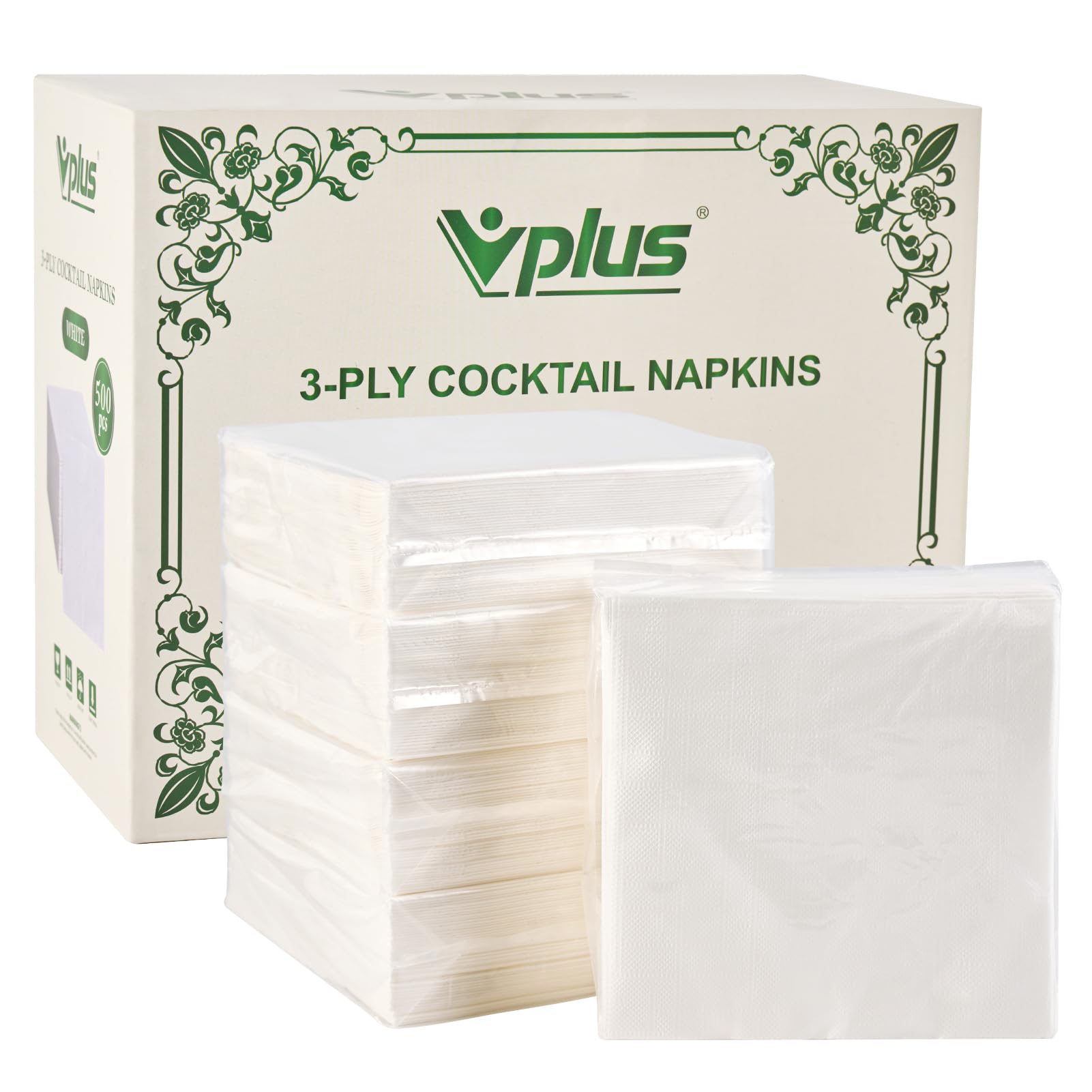 Vplus 200 Pack Cocktail Napkins Paper, 3-Ply Beverage Napkins, Disposable Gold Square Napkins, Perfect for Restaurant, Event, Bar, Wedding, Baby Shower and Birthday Party