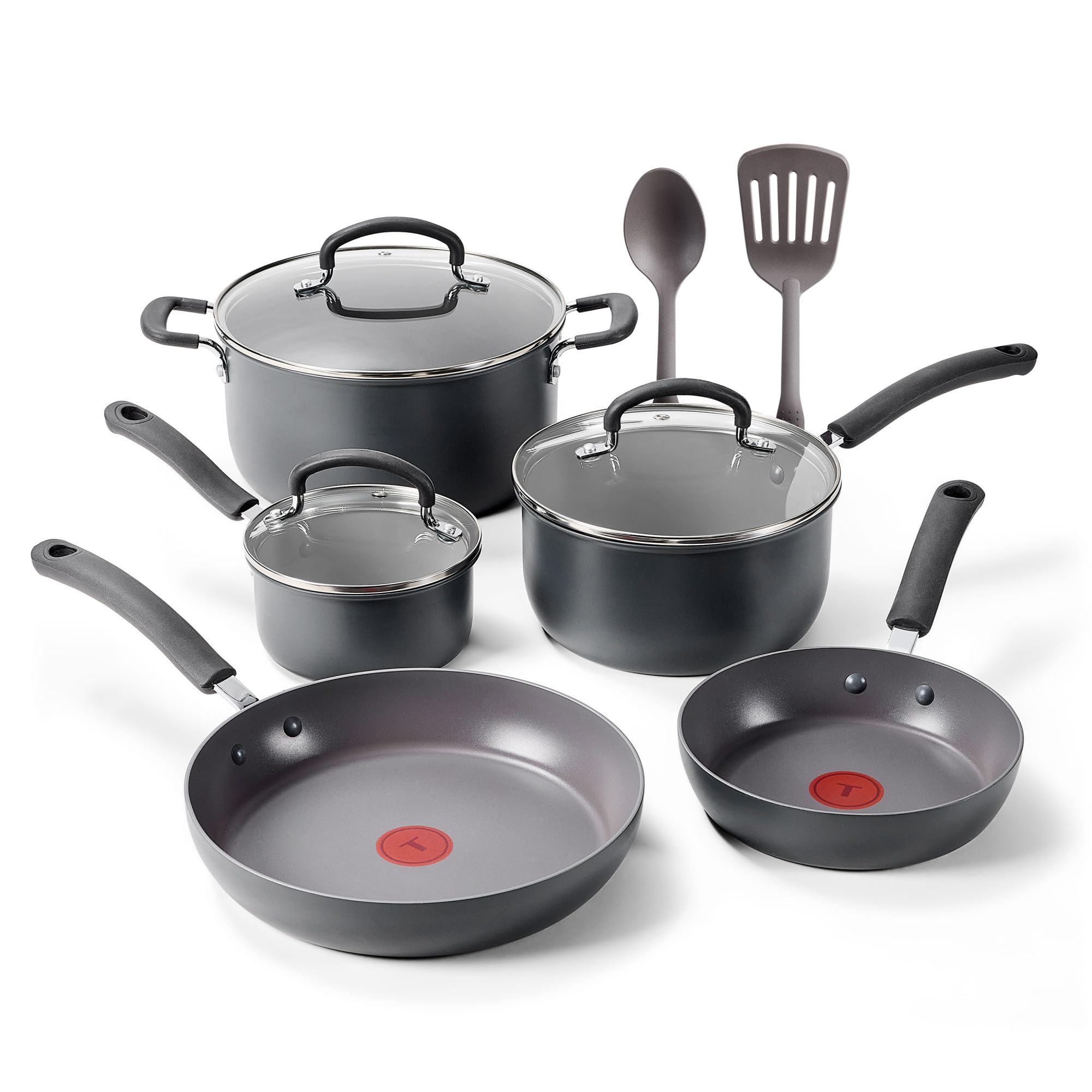 T-Fal Ultimate Hard Anodized Nonstick Pots and Pans Set 17 Piece, Nonstick Cookware Set with Fry Pan, Saucepans, Saute-Pan, Griddle, Dishwasher Safe, Onyx