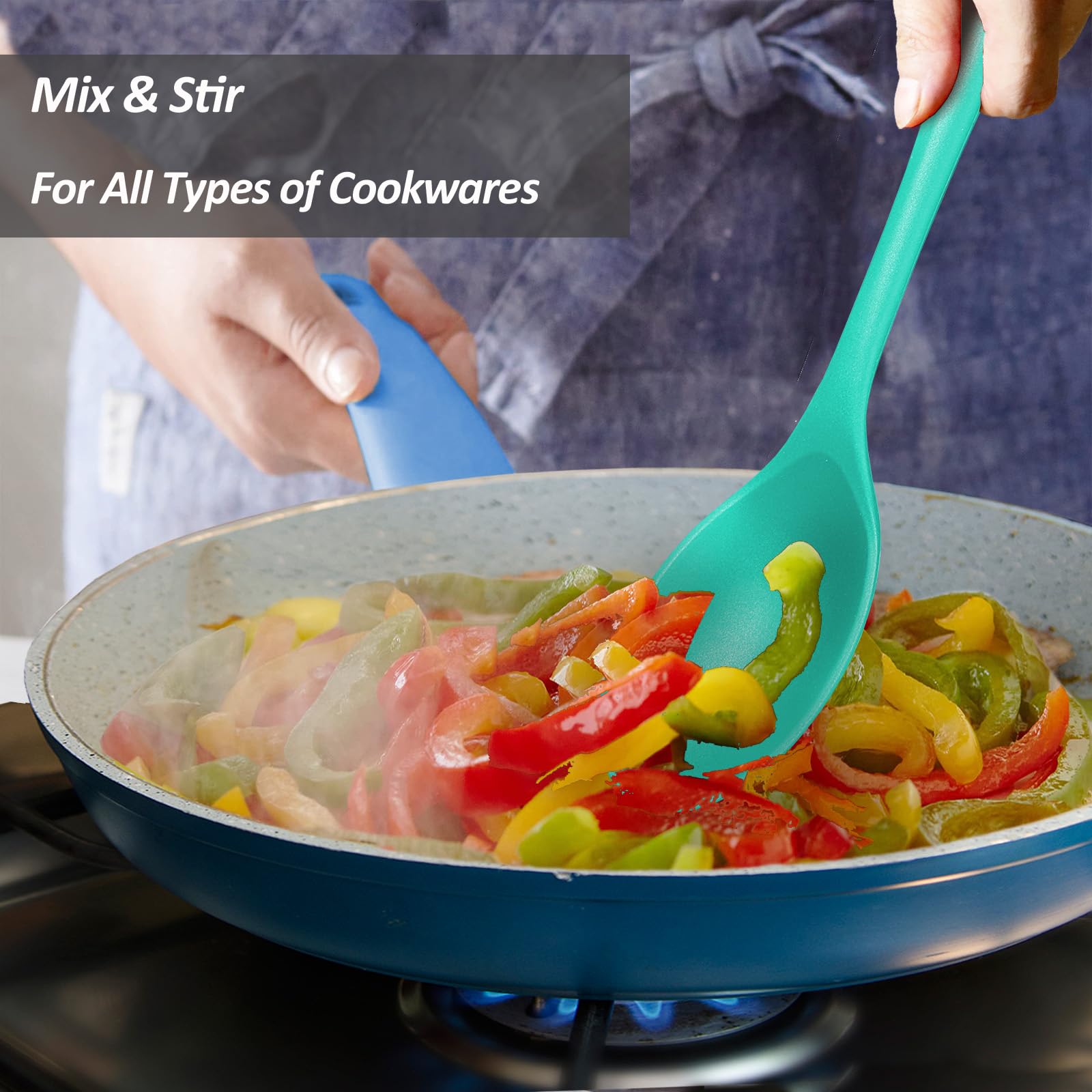 Silicone Spoons for Cooking - Extra Large Kitchen Spoons for Mixing, Serving, & Stirring - 600°F Heat-Resistant Non Stick Utensils Ladle & Skimmer- Dishwasher Safe, Black