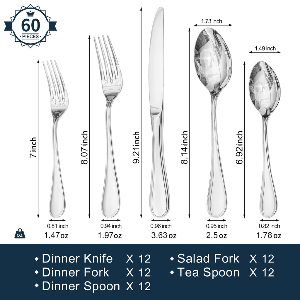 KINGSTONE 20 Piece Teardrop Silverware Set for 4, 18/10 Stainless Steel Flatware Set, Modern Design Cutlery Set for Home/Hotel/Wedding,Mirror Polished and Dishwasher Safe