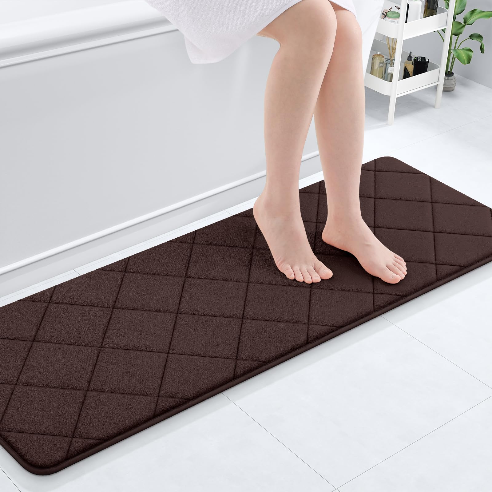 OLANLY Memory Foam Bath Mat 30x20, Ultra Soft and Absorbent Bathroom Rugs, Machine Washable, Comfortable Bath Carpet for Bathroom Floor, Tub and Shower, Black