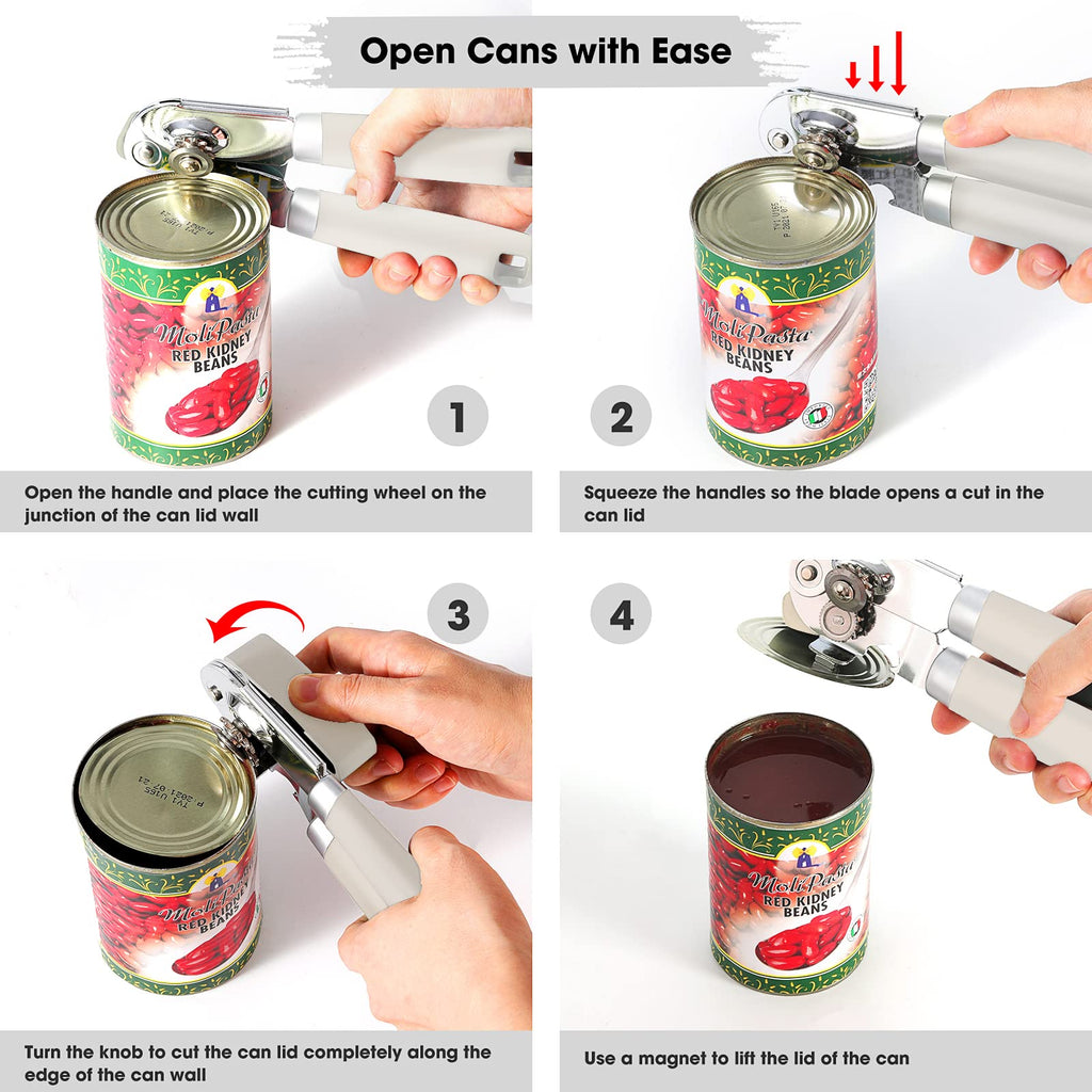 Beneno Heavy Duty Hand Can Opener Manual with Magnet, Durable Sharp Carbon Steel Blade Smooth Cutting, Big Effort-Saving Knob & Soft Grip Handle, Multifunctional Kitchen Tool with Bottle Opener, Green