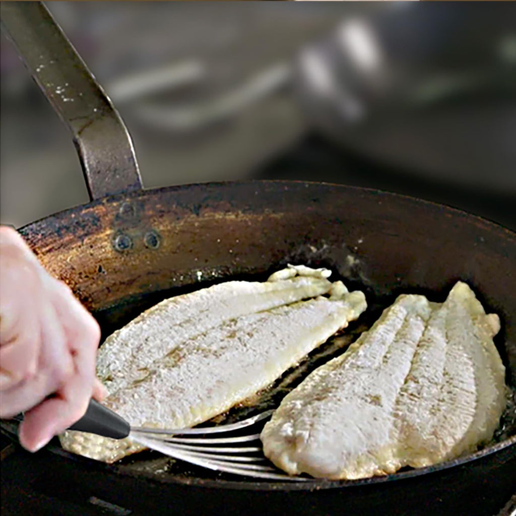 Fish Spatula with Heat Resistant Silicone Handle, Thin & Flexible Slotted Spatula, Great Cooking Utensils for Flipping/Frying/Turning, Curved Stainless Steel Blade 3" x 6", Size 11"