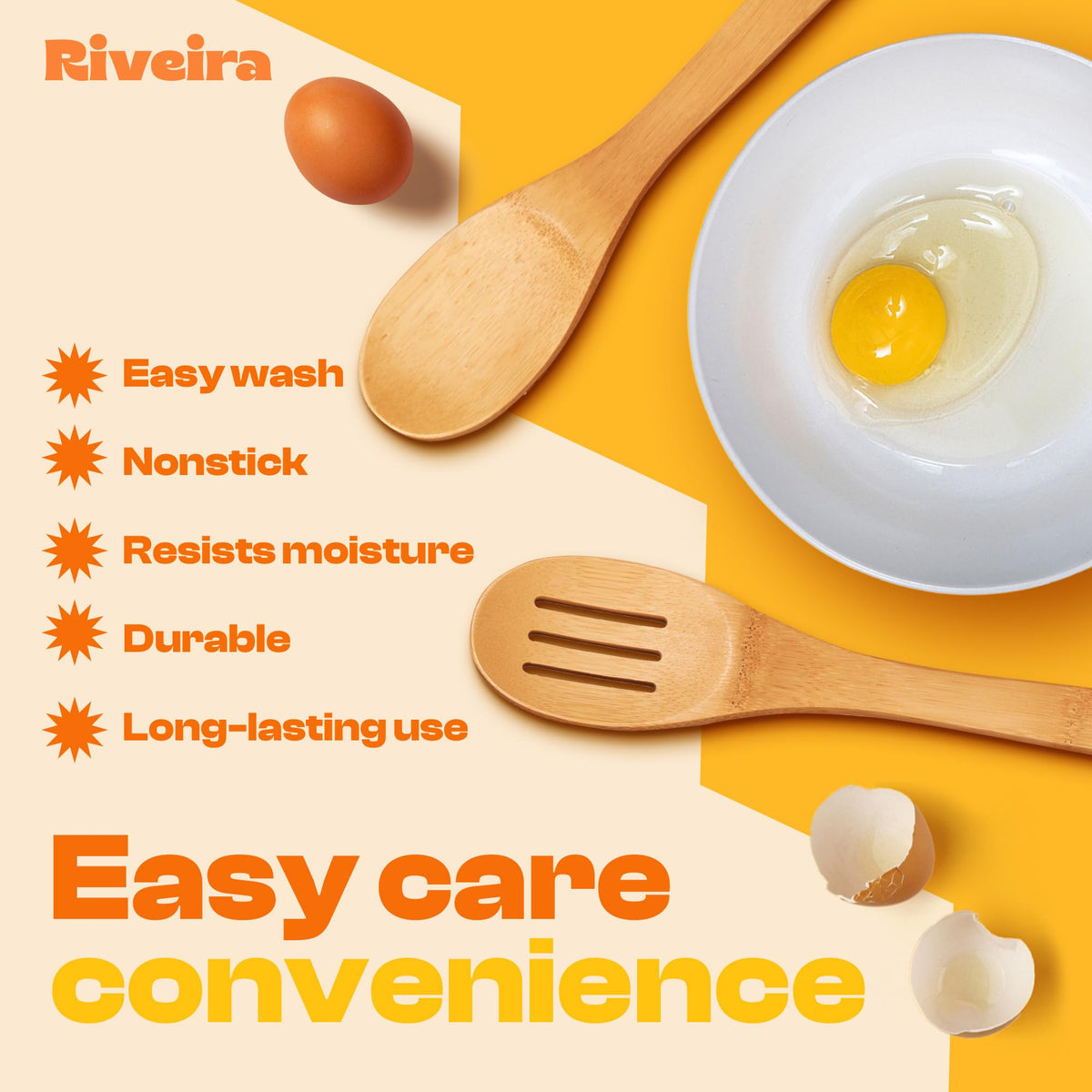 Riveira Dark Bamboo Wooden Spoons for Cooking 6-Piece, Apartment Essentials Wood Spatula Spoon Nonstick Kitchen Utensil Set Premium Quality Housewarming Gifts for Everyday Use