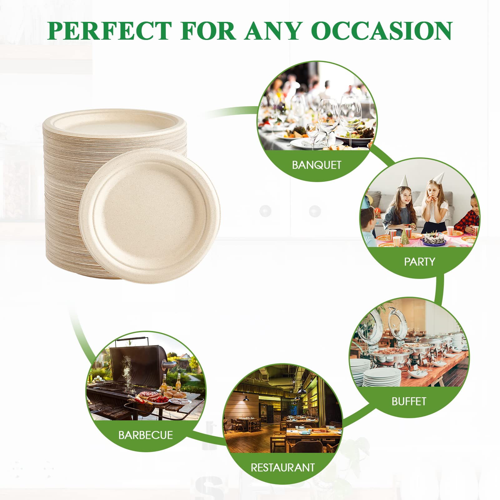 Vplus 150 Pack Compostable Disposable Paper Plates 10.25 inch Super Strong Paper Plates 100% Bagasse Natural Biodegradable Eco-Friendly Sugarcane(white)