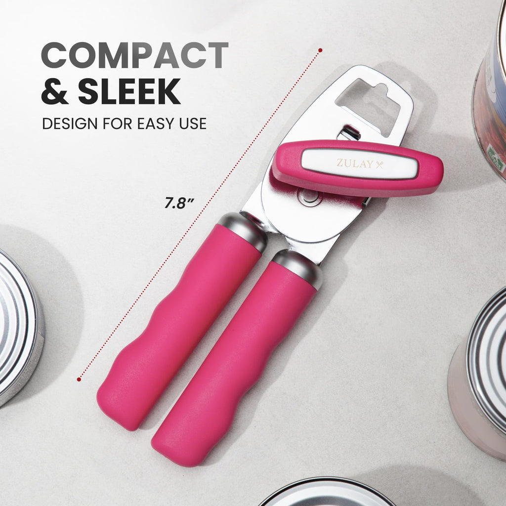 Zulay Kitchen COMFY™ Can Opener Manual with Bottle Opener - Rust Proof Stainless Steel Manual Can Opener With Turn Knob & Comfy Soft Grip Handles - Black