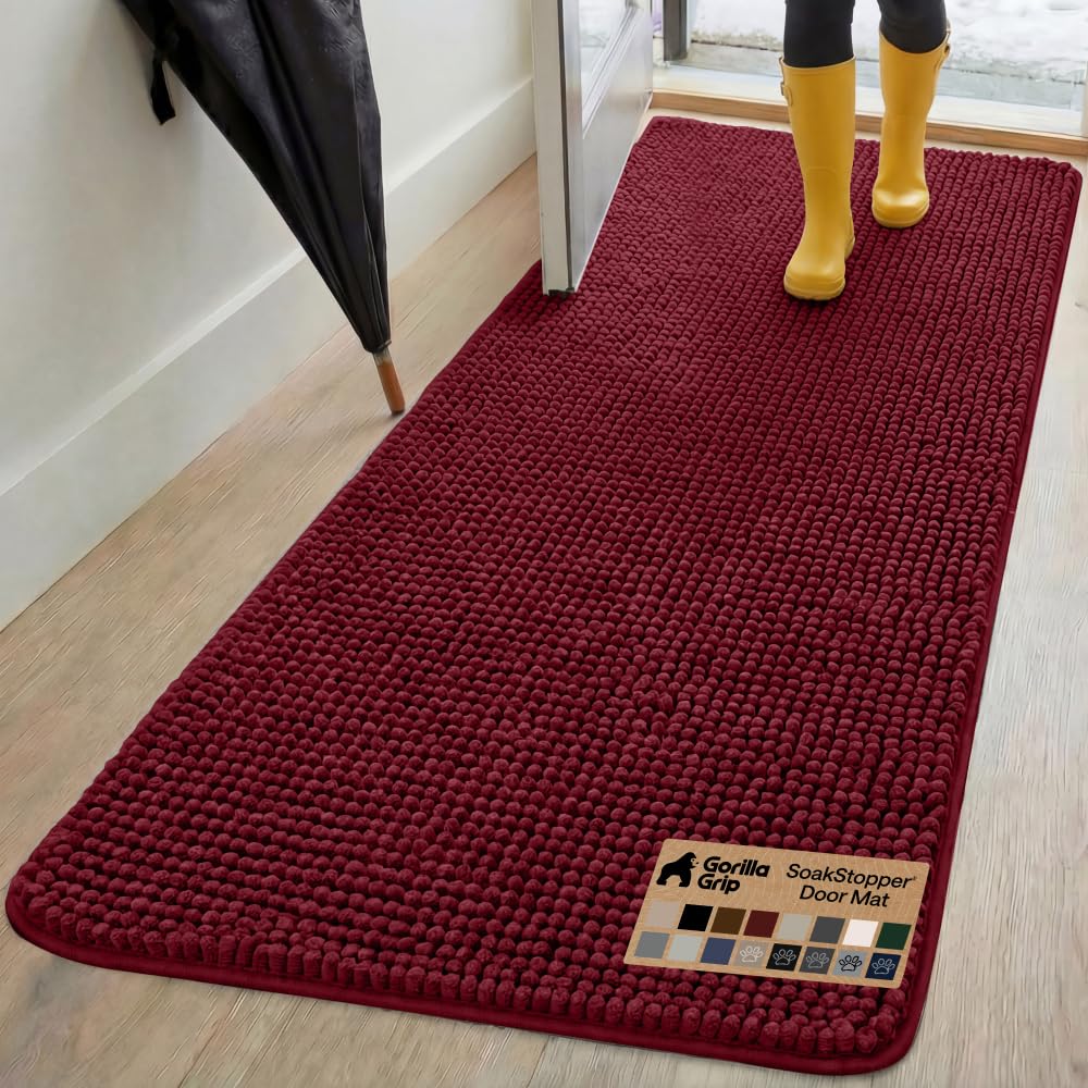 GORILLA GRIP SoakSTOPPER Dog Door Mat, Machine Washable Rug Absorbent Doormat Captures Moisture Mud Dirt, Quick Dry Soft Chenille Entryway Rugs Indoor Entrance Mats for Dog Paws, 24x17 Grey
