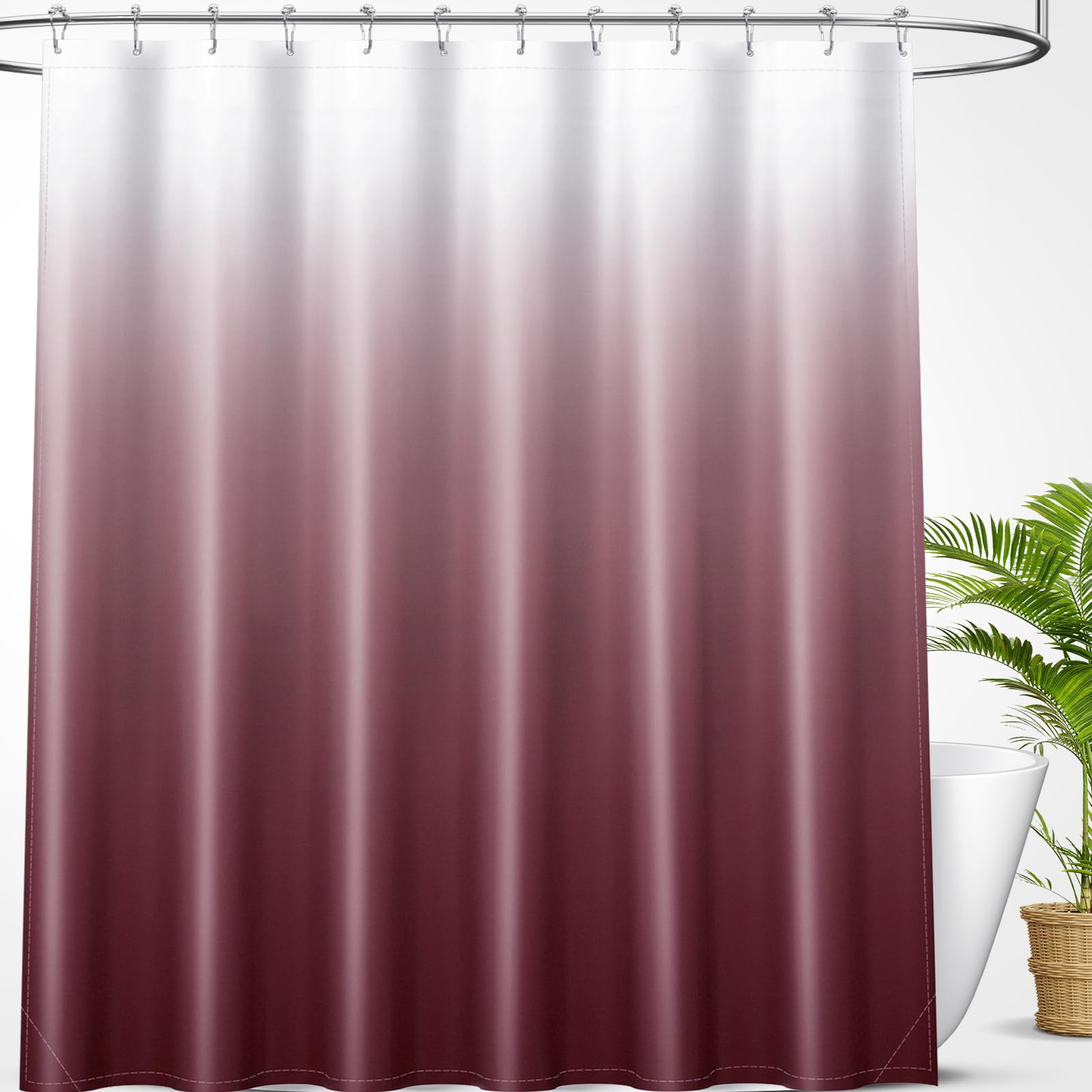 OLANLY Luxury Black and Grey Ombre Shower Curtain Sets with 12 Hooks, Waterproof and Washable Decorative Shower Curtains for Bathroom, 72x72 Inches