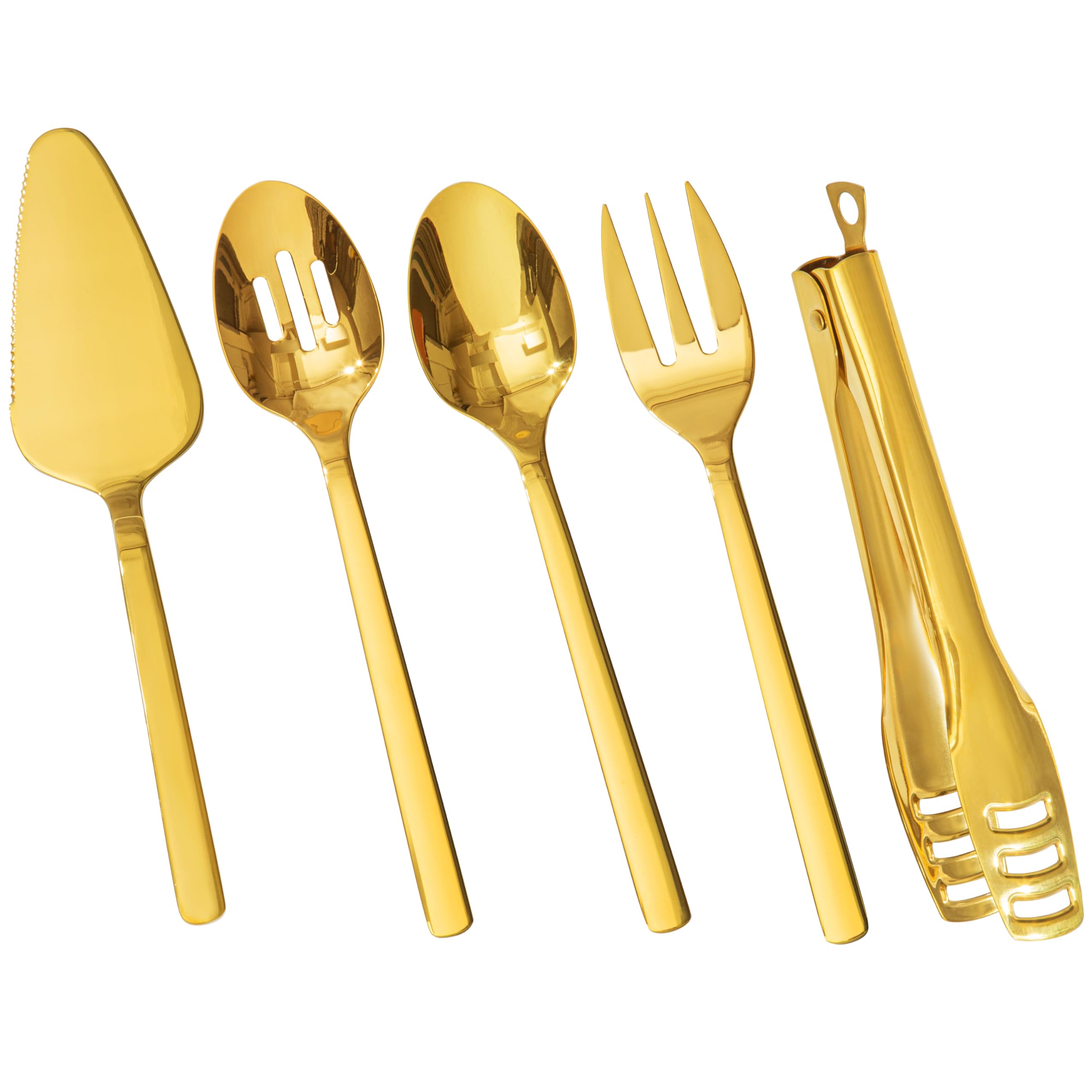 KINGSTONE Large Hostess Serving Utensils Set, 18/10 Stainless Steel Heavy Duty 10-inch Serving Utensils, Slotted Spoons, Forks, Tongs, Cake Pie Server for Buffet, Wedding, Party