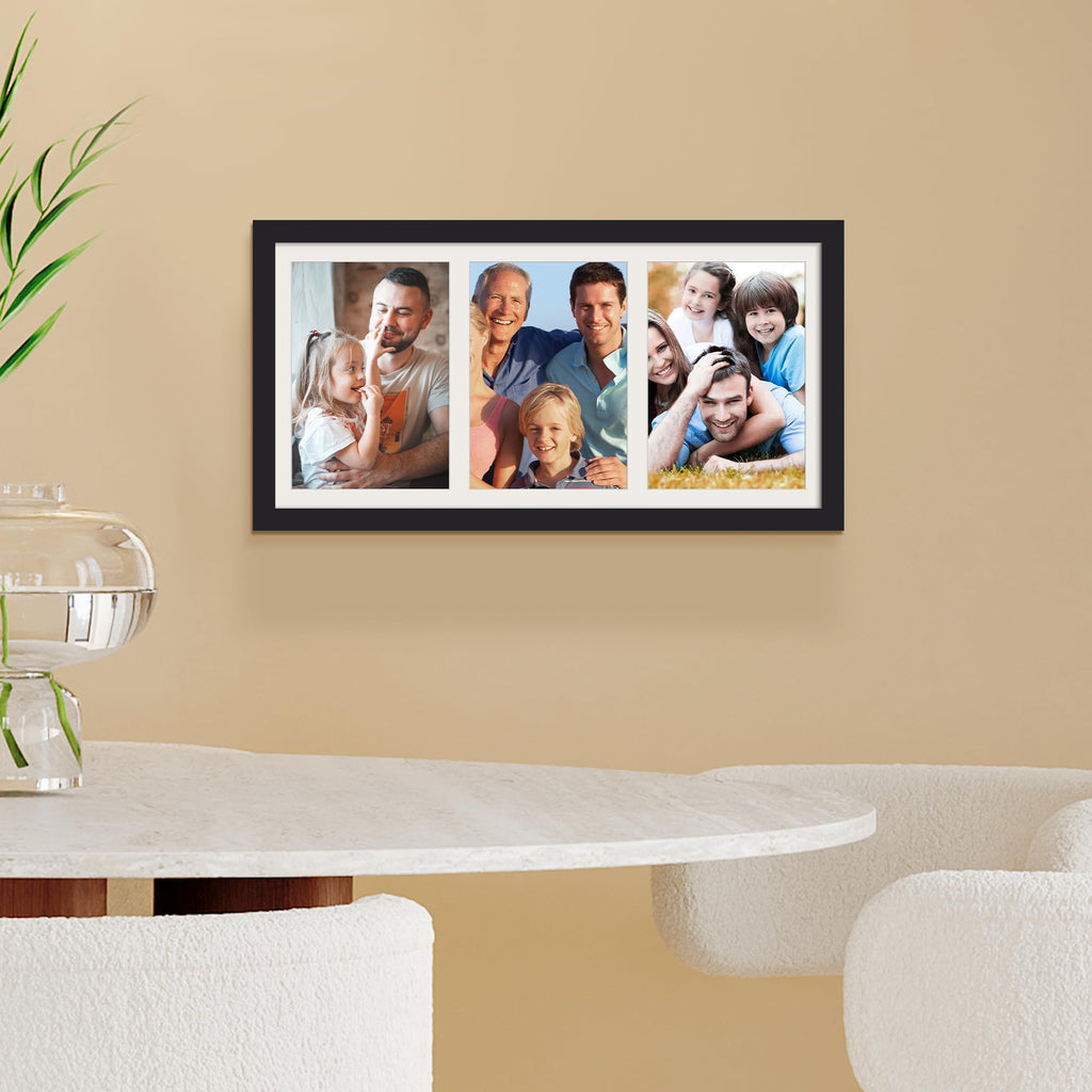 upsimples 8x16 Collage Picture Frame, Display Pictures 3 5x7 with Mat or 8x16 Without Mat, Wall Hanging 3 5x7 Picture Frame Collage Wall Decor, Black, 1 Pack