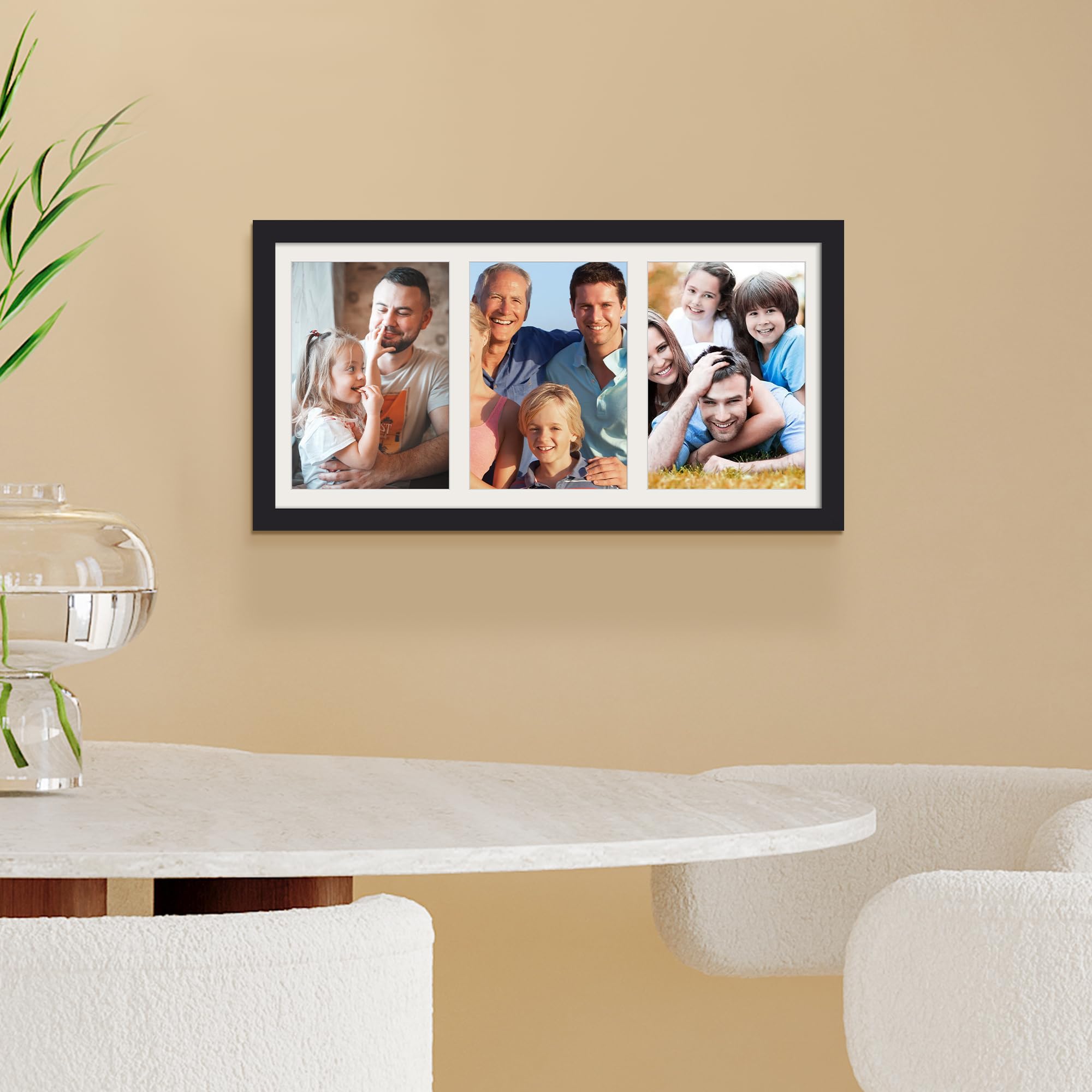 upsimples 8x16 Collage Picture Frame, Display Pictures 3 5x7 with Mat or 8x16 Without Mat, Wall Hanging 3 5x7 Picture Frame Collage Wall Decor, Black, 1 Pack