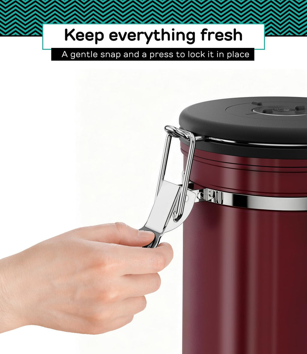 Coffee Gator Stainless Steel Canister - Medium 16oz, Gray Coffee Grounds and Beans Container with Date-Tracker, CO2-Release Valve, and Measuring Scoop - Ideal Coffee Lovers Gifts