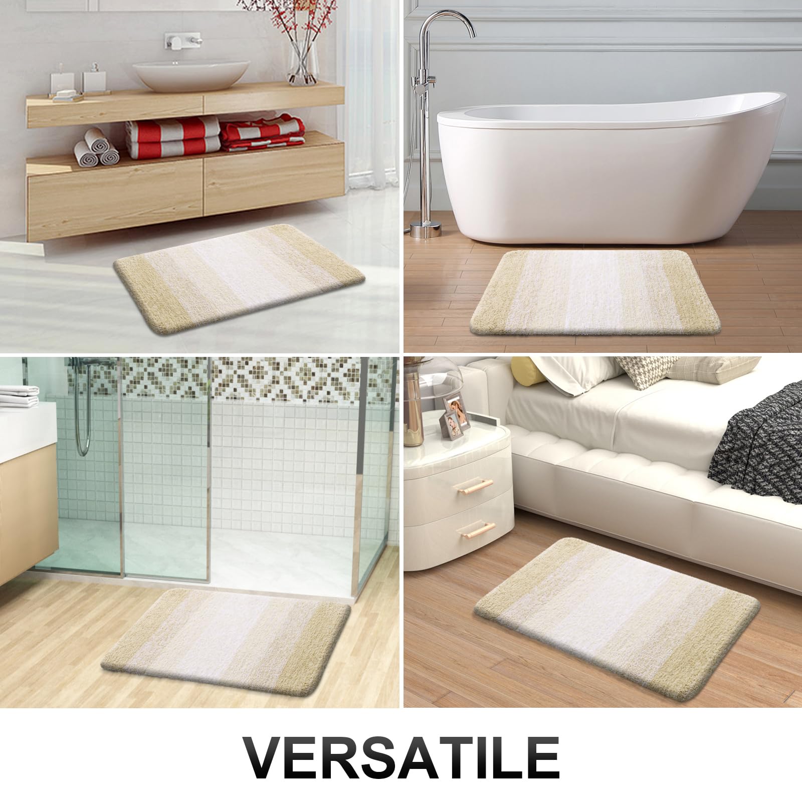 OLANLY Bathroom Rugs Sets 4 piece, Soft Microfiber Absorbent Bath Mat, U-Shaped Contour Toilet Mat and Toilet Lid Cover, Quick Dry, Machine Washable, Toilet Cover and Rug Set for Bathroom, Grey