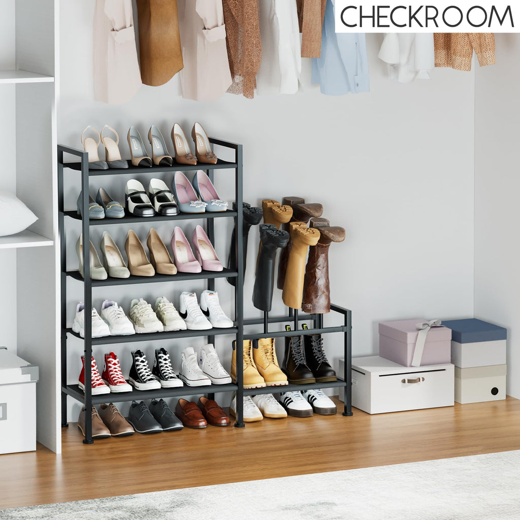 Homsorout Shoe Rack Organizer and Storage - 5 Tier Metal+Non-Woven Fabric Shoe Rack with Boot Storage & Side Any Combination - Space Saving Shoe Shelf for Entryway, Bedroom, Garage, Small Spaces