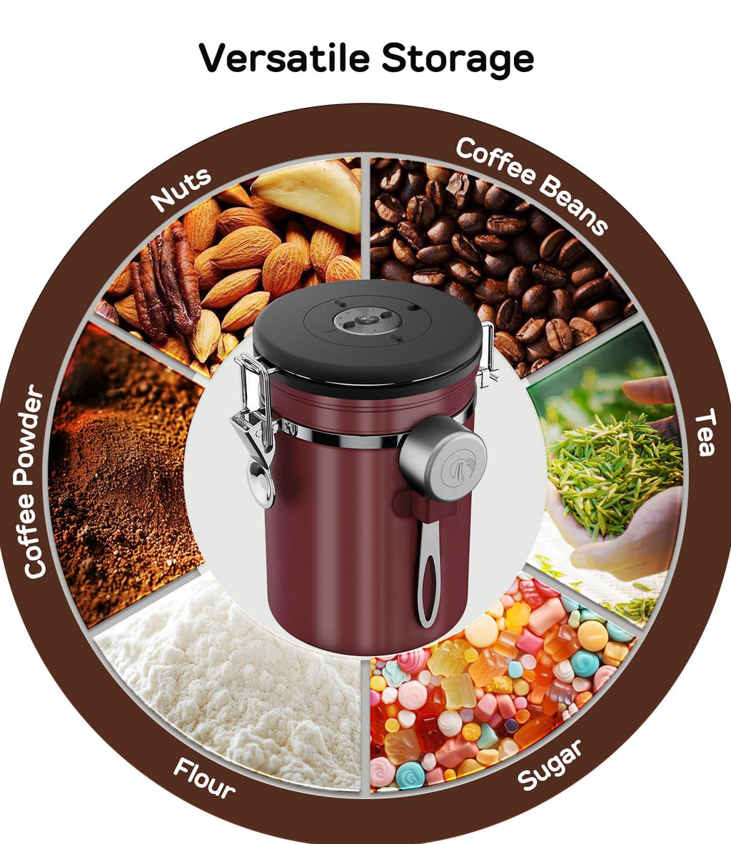 Coffee Gator Stainless Steel Canister - Medium 16oz, Gray Coffee Grounds and Beans Container with Date-Tracker, CO2-Release Valve, and Measuring Scoop - Ideal Coffee Lovers Gifts