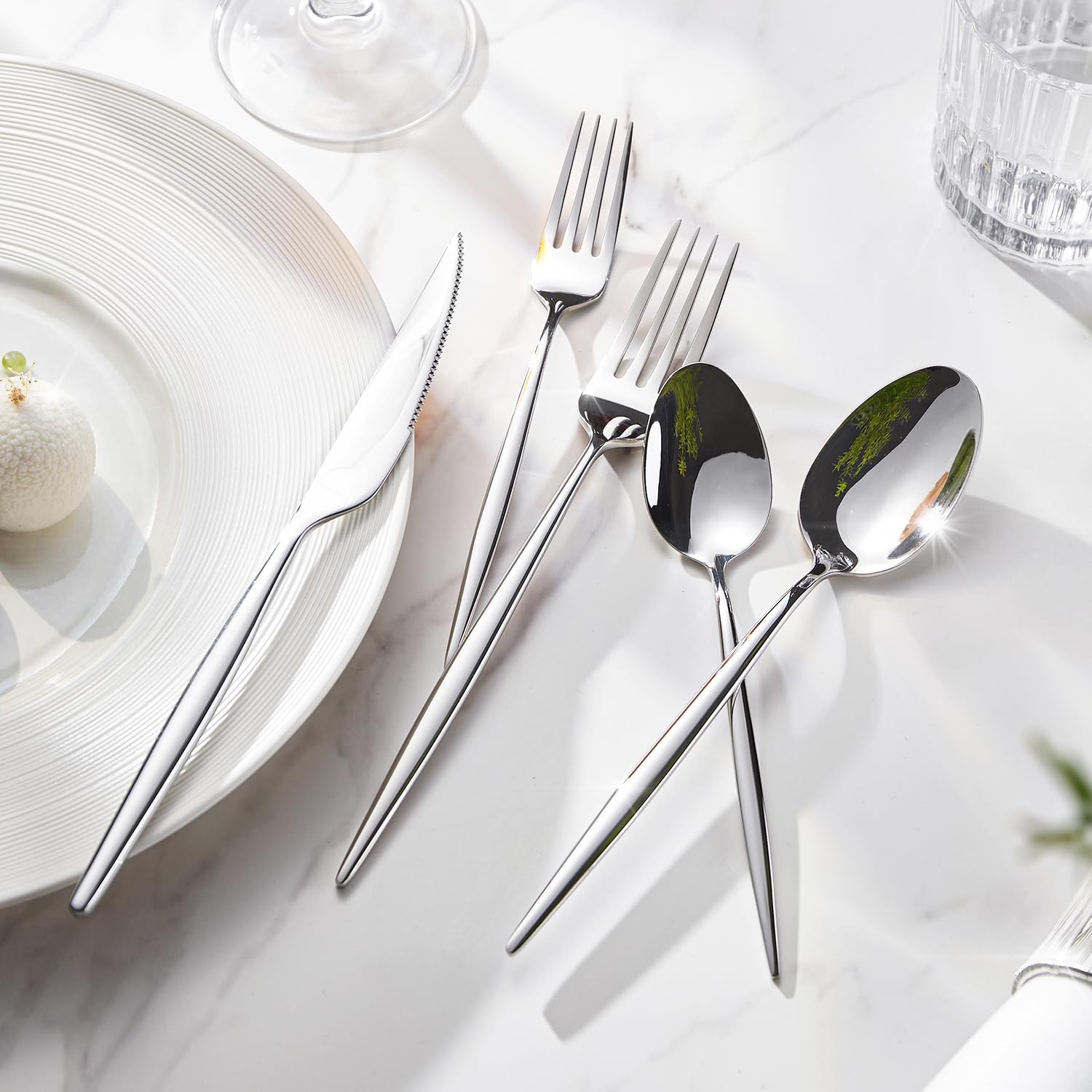 KINGSTONE Silverware Set, 20-Piece Flatware Set Cutlery Set Premium 18/10 Stainless Steel, Tableware Include Forks Knives Spoons for Home Kitchen Restaurant Wedding, Dishwasher Safe