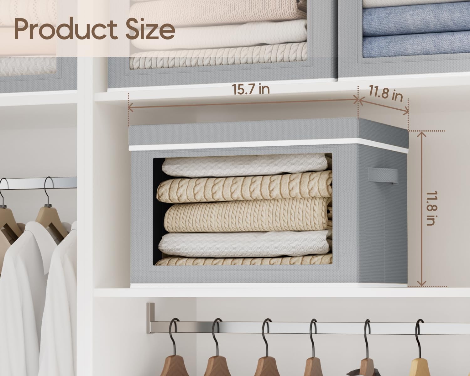 Homsorout Collapsible Storage Bins with Lids - Stackable Storage Containers with Window, 6 Pack Fabric Organizing Bins for Closet, Home & Office Organization Baskets, Beige, 14.9" x 9.8" x 9.8"