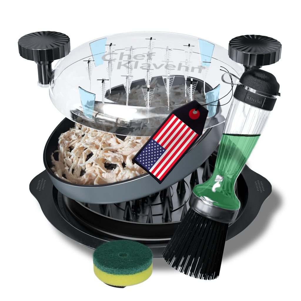 American Brand - Trituradora de pollo de 3 capas con placa desmontable + cepillo especial, doble antideslizante, sin BPA, resistente al calor, apta para lavavajillas, herramienta de trituración de pechuga de pollo, carne de res, cerdo, picadora de carne