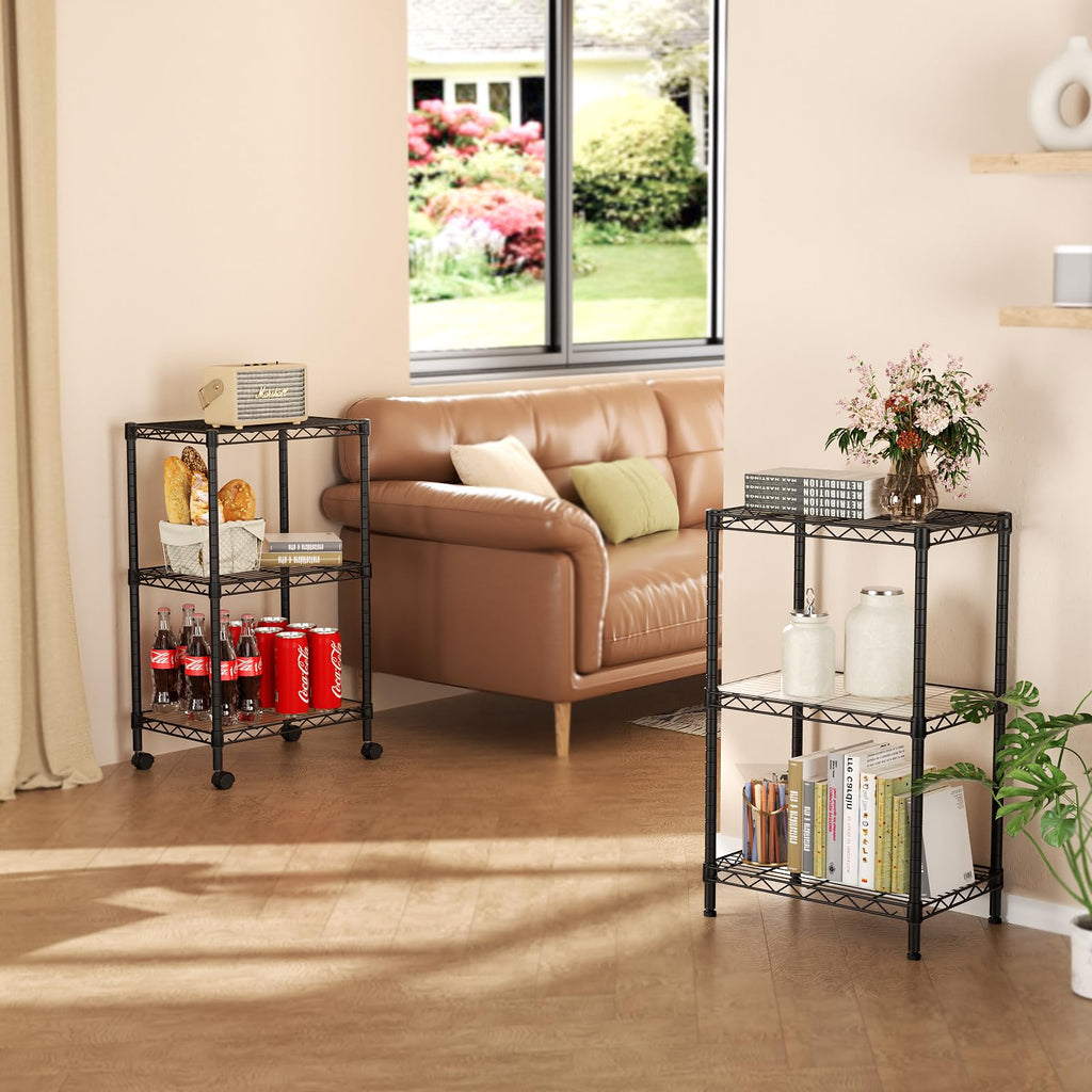 SINGAYE 3 Small Shelves Storage Shelf Wire Shelving Unit Metal Shelf Adjustable Organizers Storage Shelving with Wheels for Bathroom Laundry Room Kitchen Pantry11.5”D x 17.5”W x 30.5”H White