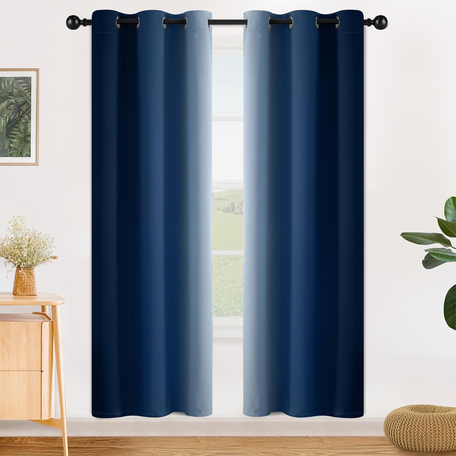 SimpleHome Ombre Room Darkening Curtains for Bedroom, Gradient Black to Grey White Light Blocking Thermal Insulated Grommet Window Curtain/Drapes for Living Room,2 Panels, 52x84 inches Length
