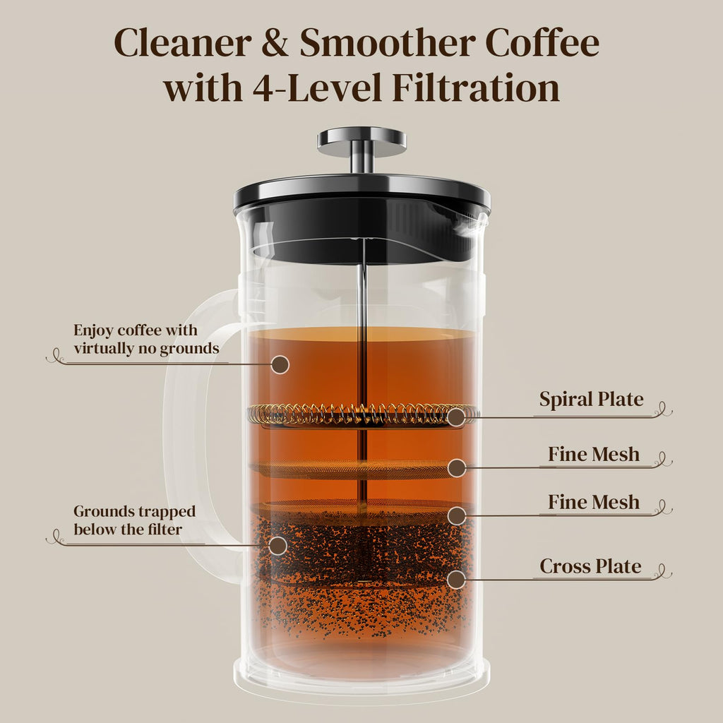 Veken French Press Coffee Maker 21oz 0.6 L, Single Serve Small Pot, Heat Resistant Thickened Borosilicate Glass, Stainless Steel Brewer, Cold Brew Cafetera Teapot for Kitchen Travel Camping, Copper