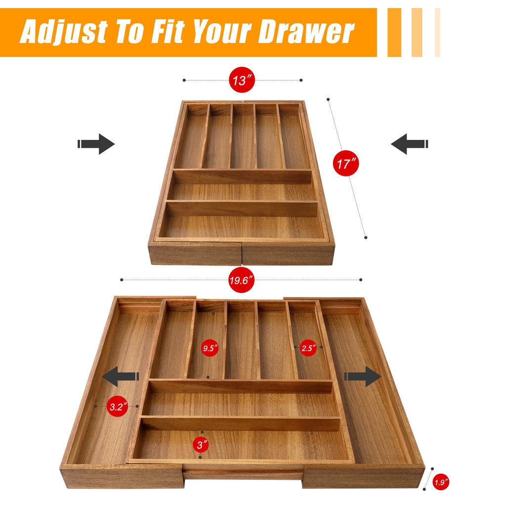 Bellsal Silverware Organizer Kitchen Drawer Organizer Expandable Bamboo Utensil Holder Cutlery Tray for Kitchen Utensil and Flatware Bedroom Office