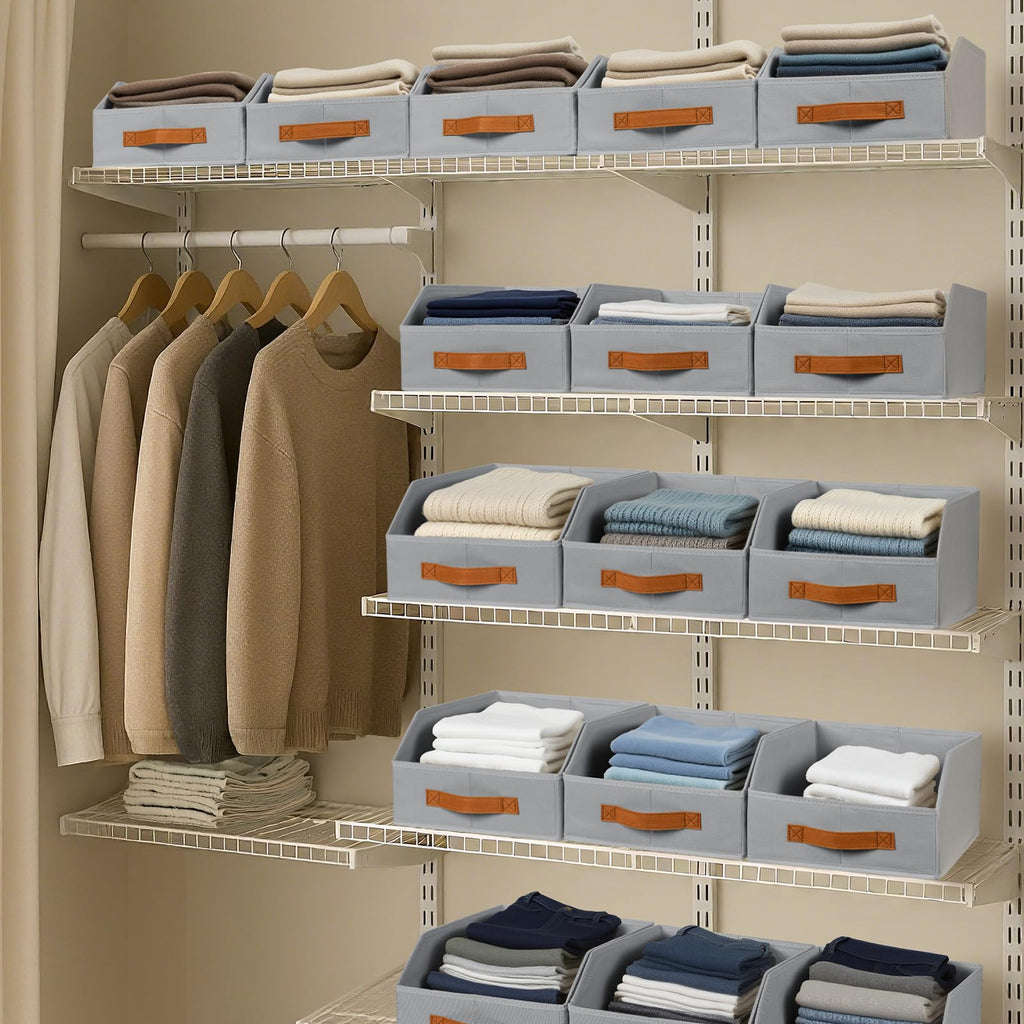 Homsorout Fabric Storage Bins for Organizing - 6 Pack Large Trapezoid Collapsible Storage Bins with Front Handle, Closet Organizers and Storage for Bedroom, Home Shelves, Small Spaces, Beige