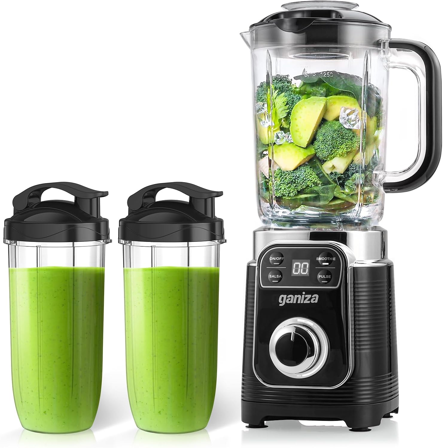 Ganiza Professional Smoothie Blender, Blenders for Smoothies with 1800 Peak Watts & 8 Auto Programs for Frozen Fruits & Ice, 64-oz Large Blender for Shakes and Smoothies, Nutritious Recipe