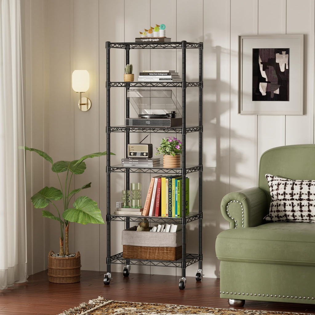 SINGAYE 3 Small Shelves Storage Shelf Wire Shelving Unit Metal Shelf Adjustable Organizers Storage Shelving with Wheels for Bathroom Laundry Room Kitchen Pantry11.5”D x 17.5”W x 30.5”H White