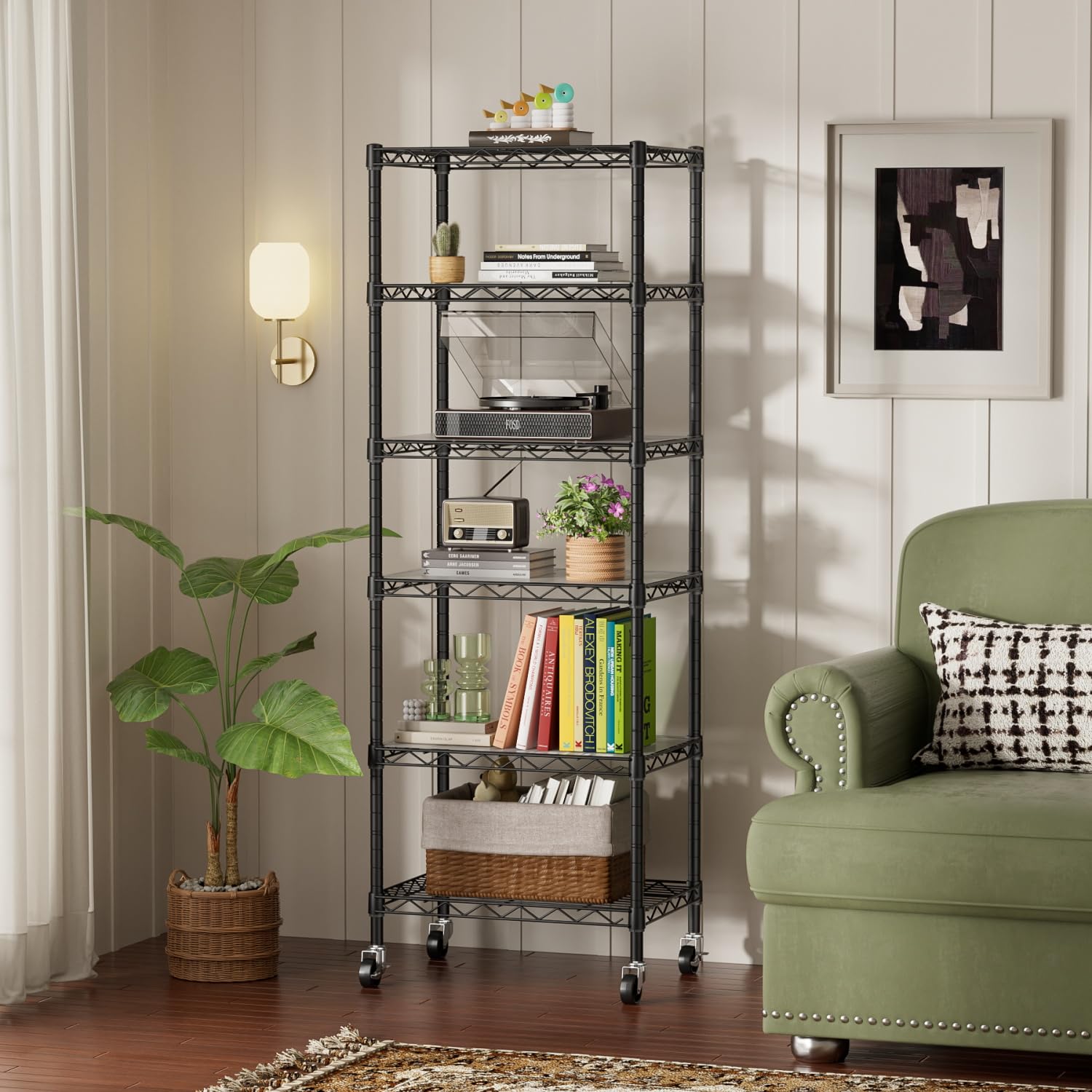 SINGAYE 3 Small Shelves Storage Shelf Wire Shelving Unit Metal Shelf Adjustable Organizers Storage Shelving with Wheels for Bathroom Laundry Room Kitchen Pantry11.5”D x 17.5”W x 30.5”H White