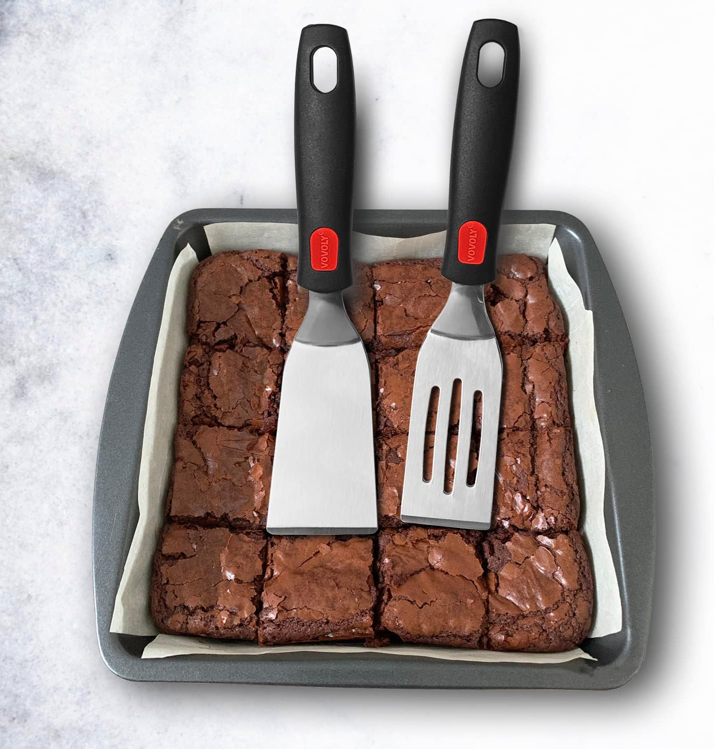 Professional Mini-Brownes Spatula, Stainless Steel Cutter and Serve Turner for Serving, Flipping or Cooking, Ideal for Serving, Tiramisu, Cakes, Lasagna or Cookie, Solid