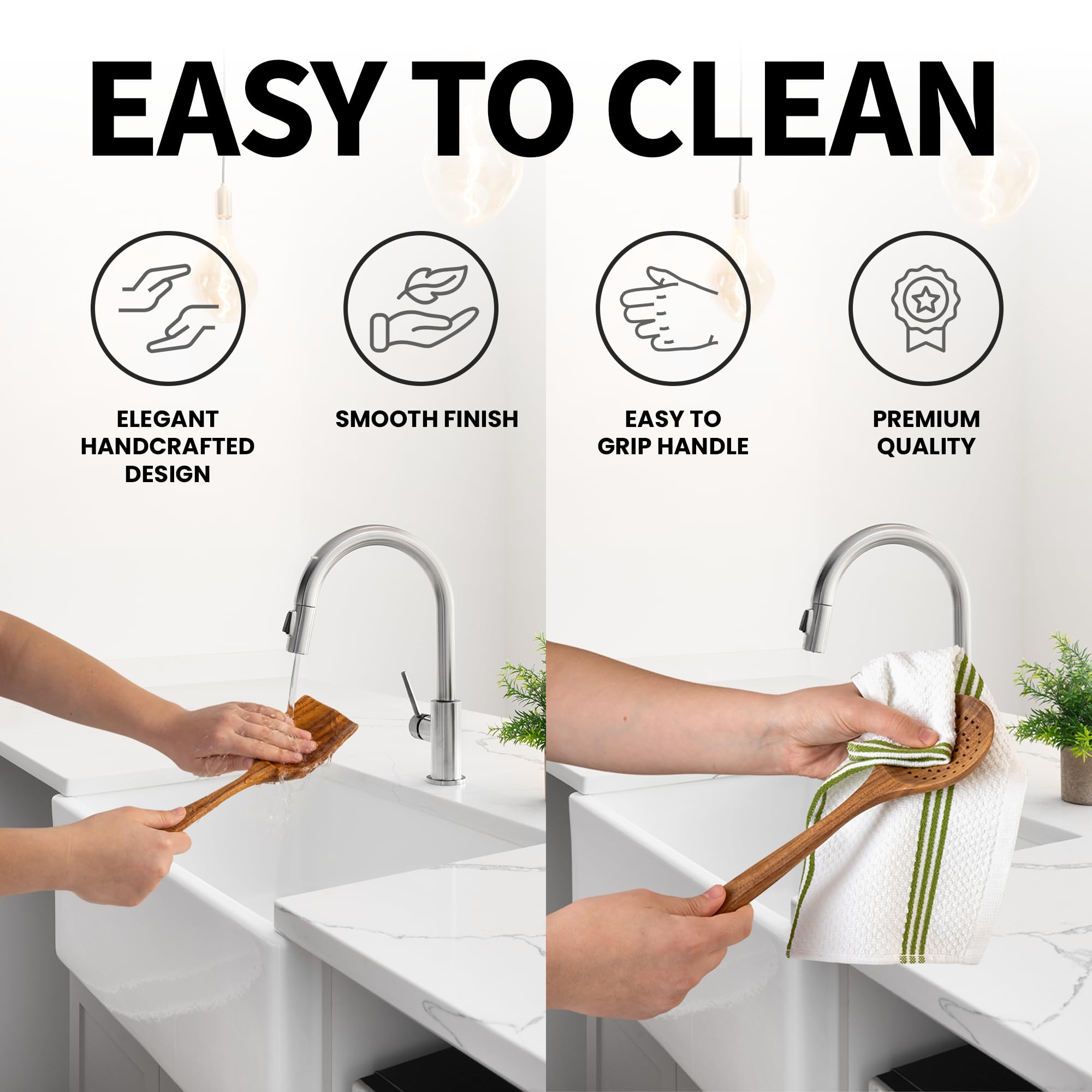 Zulay Kitchen 6 Piece Wooden Spoons for Cooking – Natural Teak Wooden Utensil Set, Easy to Clean, Durable, Smooth with Comfort Grip - Non Toxic Wooden Cooking Utensil Sets