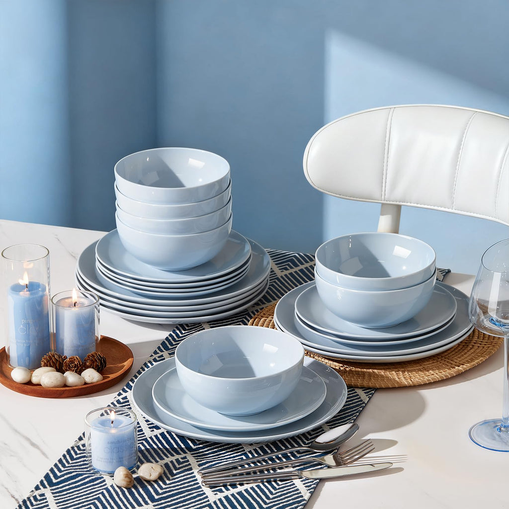 KINGSTONE 12-Piece Bone China Dinnerware Set for 4, Lightweight and Durable, Microwave and Dishwasher Safe, White Plates and Bowls for Everyday Use