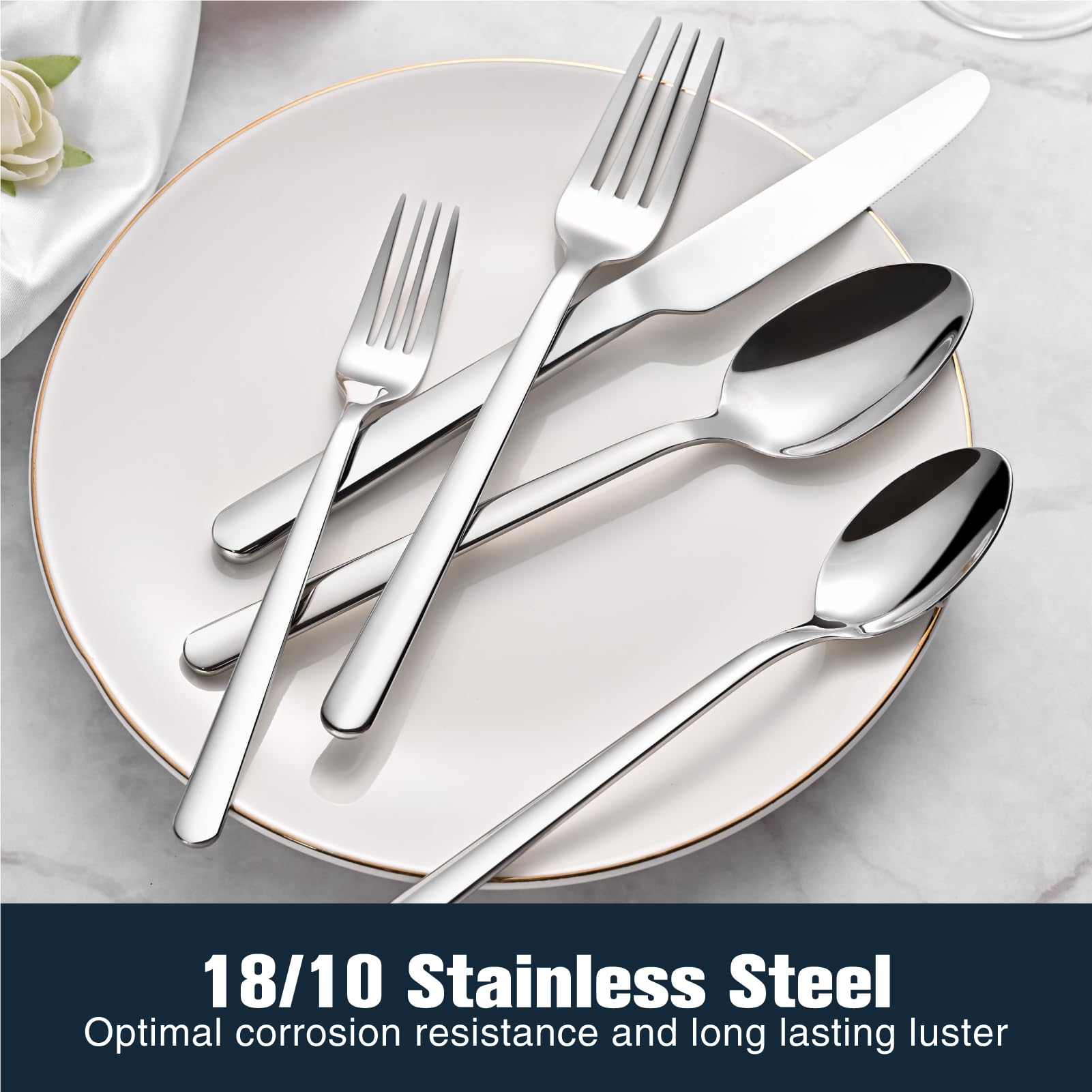 KINGSTONE Forged 30-Piece Silverware Set, Matte Flatware Set for 6, 18/10 Stainless Steel Silverware Utensils Set Dishwasher Safe (Matte Silver)