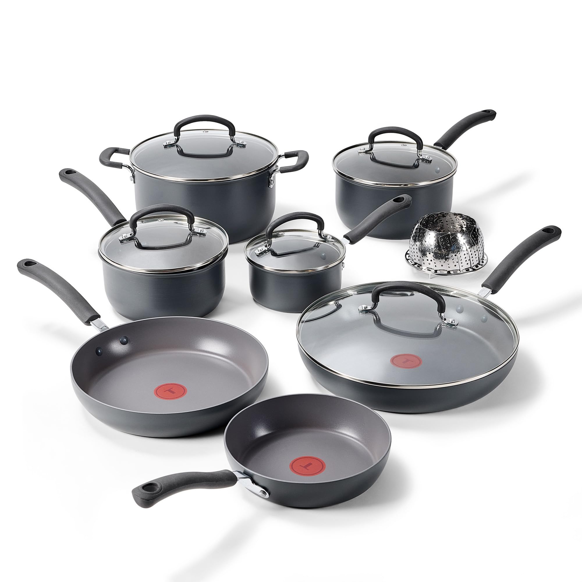 T-Fal Ultimate Hard Anodized Nonstick Pots and Pans Set 17 Piece, Nonstick Cookware Set with Fry Pan, Saucepans, Saute-Pan, Griddle, Dishwasher Safe, Onyx